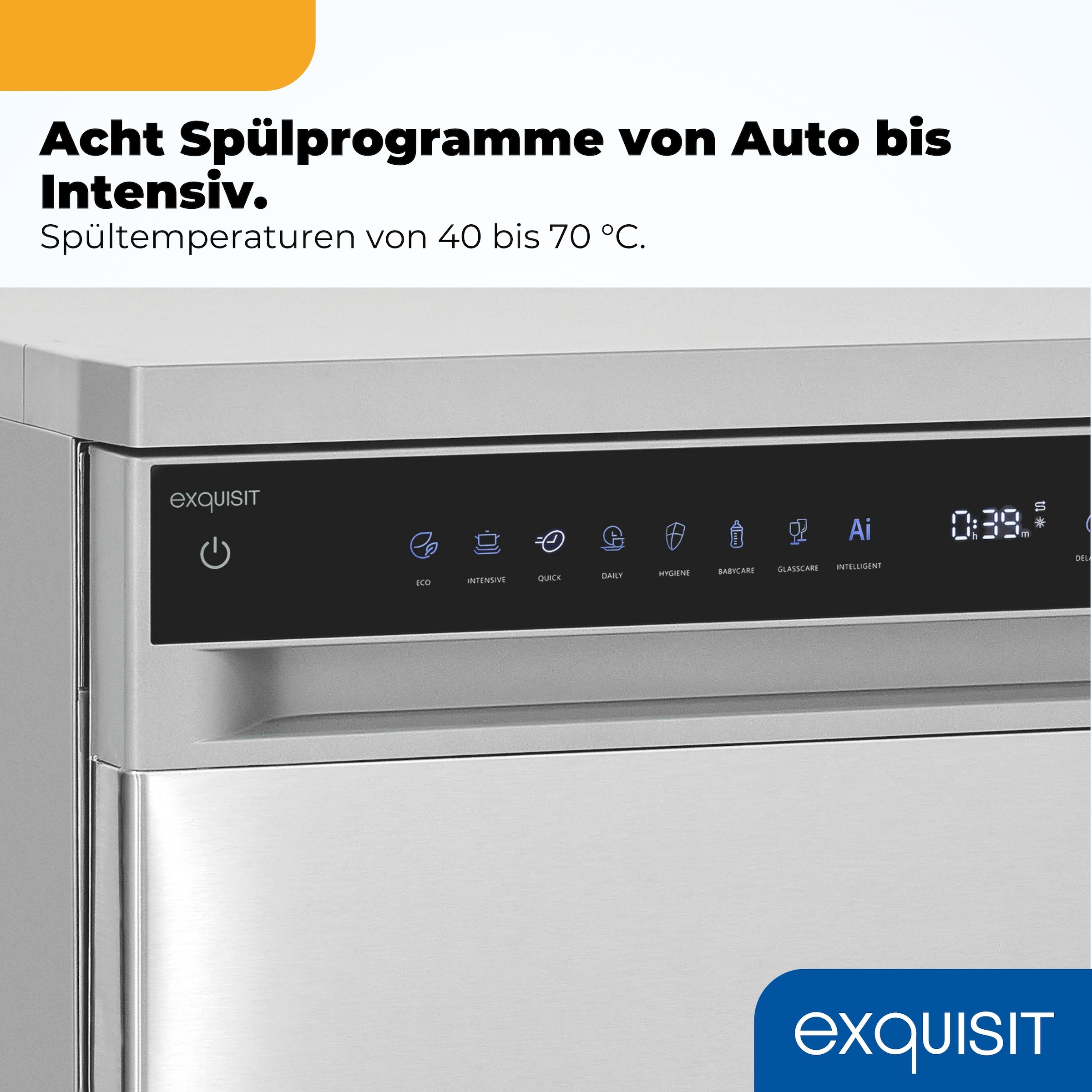 exquisit Standgeschirrspüler 9616 »GSP9616-450B inox« 10,9 l 16 tlg. Maßgedecke 16 Maßgedecke & flüsterleise 44 dB – stark und angenehm ruhig