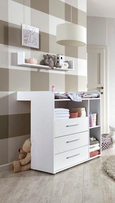 BMG Möbel Babyzimmer-Komplettset »Luis«, (Set, 4 tlg., Babybett, Wickelkommode, Wandboard, Kleiderschrank), Bett + Wickelkommode + 2-trg. Schrank + Wandboard