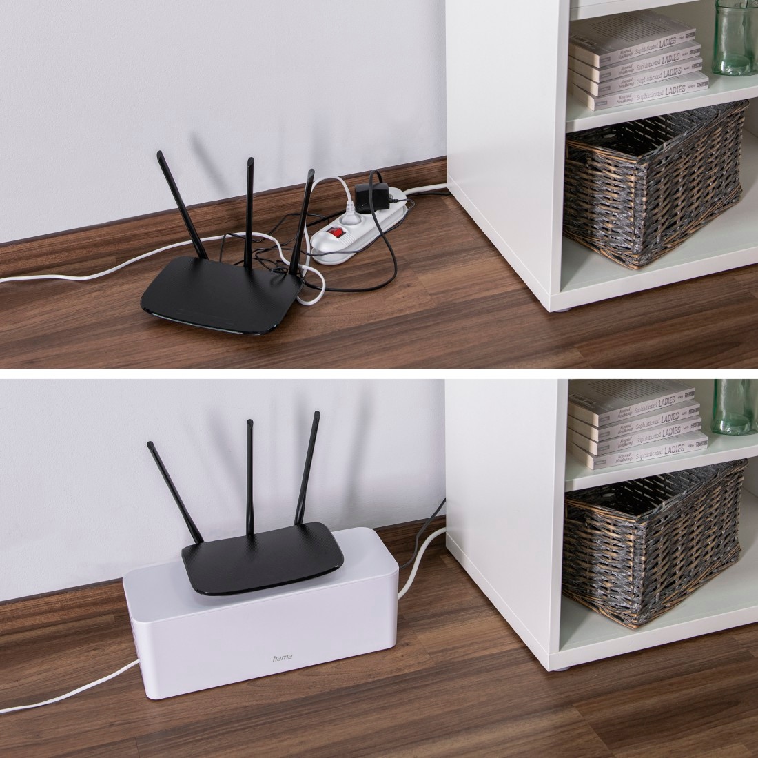Hama Kabelbox »Kabelbox für Standard 6er Steckdosenleisten, Stecker, Kabel, Ladegerät«, (1 tlg.), Schlichtes Design, Schreibtisch, Tisch, große Aufbewahrungsbox