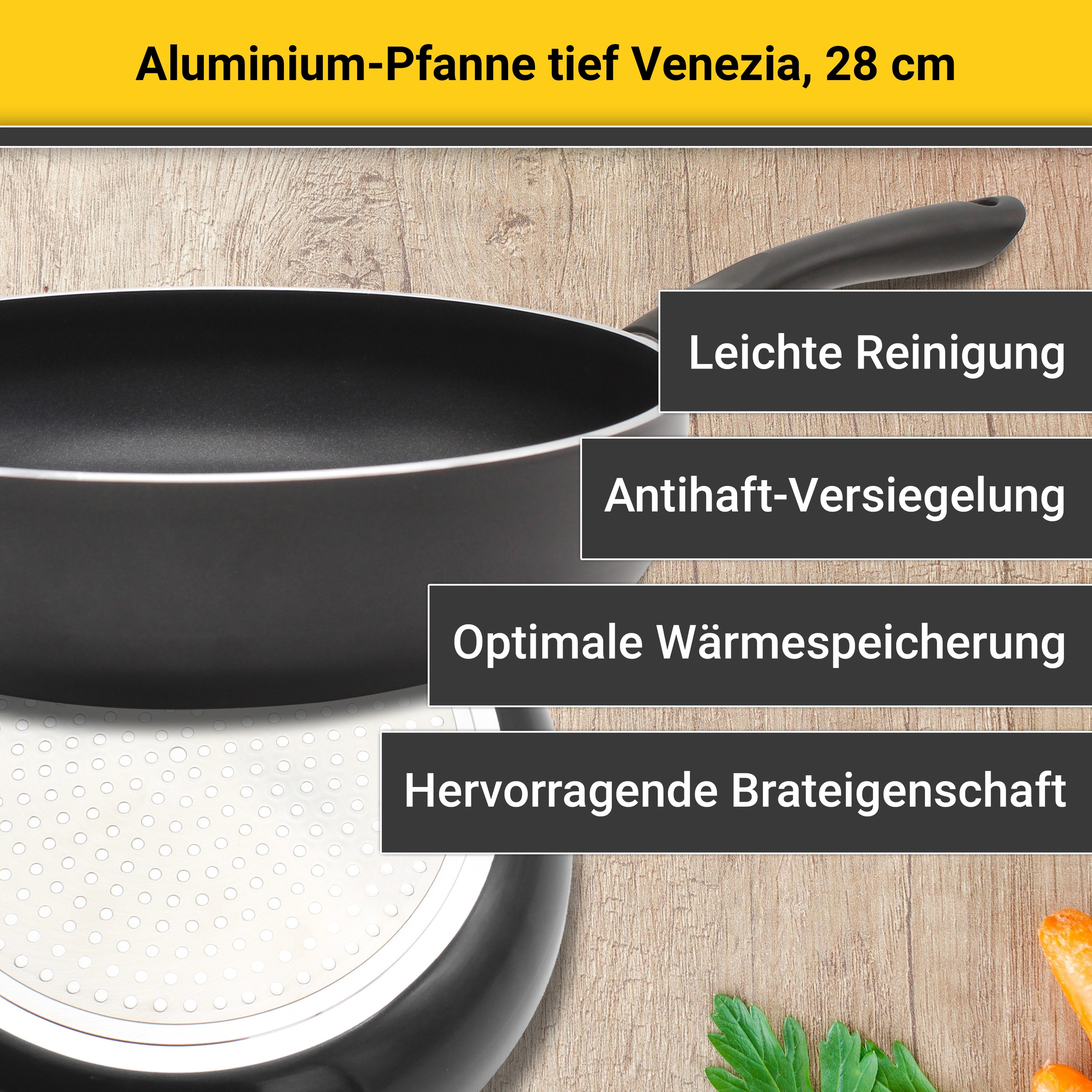 Krüger Bratpfanne »Aluminium Pfanne tief Venezia, 28 cm«, Aluminium, (1 tlg.), für Induktions-Kochfelder geeignet