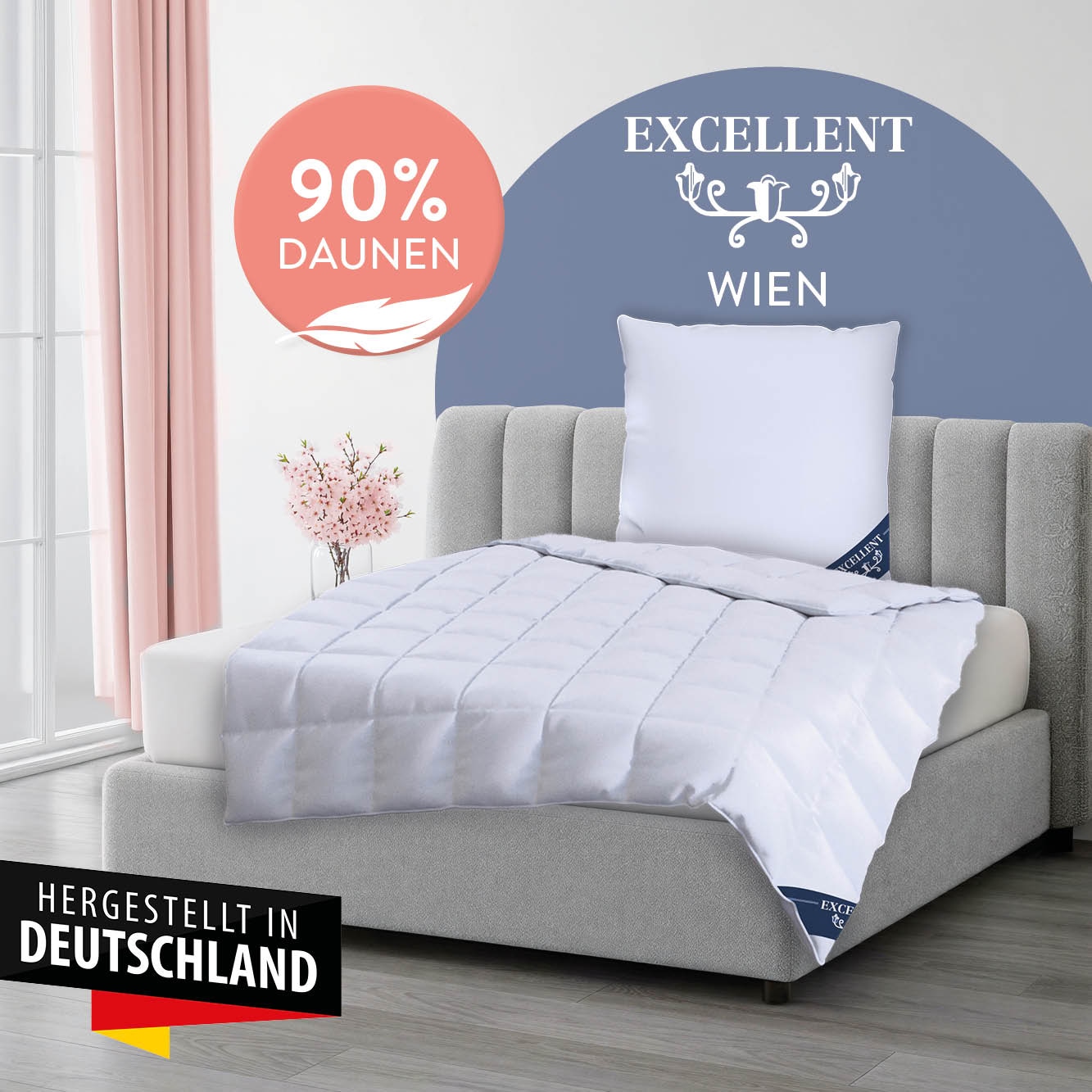 Excellent Daunenbettdecke »Wien, Bettdecken für Sommer und Winter, Decke« leicht Füllung 90Daunen10Federn 1 Stk. tlg. Bettdecke 135x200 cm, made in Germany, allergiker geeignet (Hausstaub)
