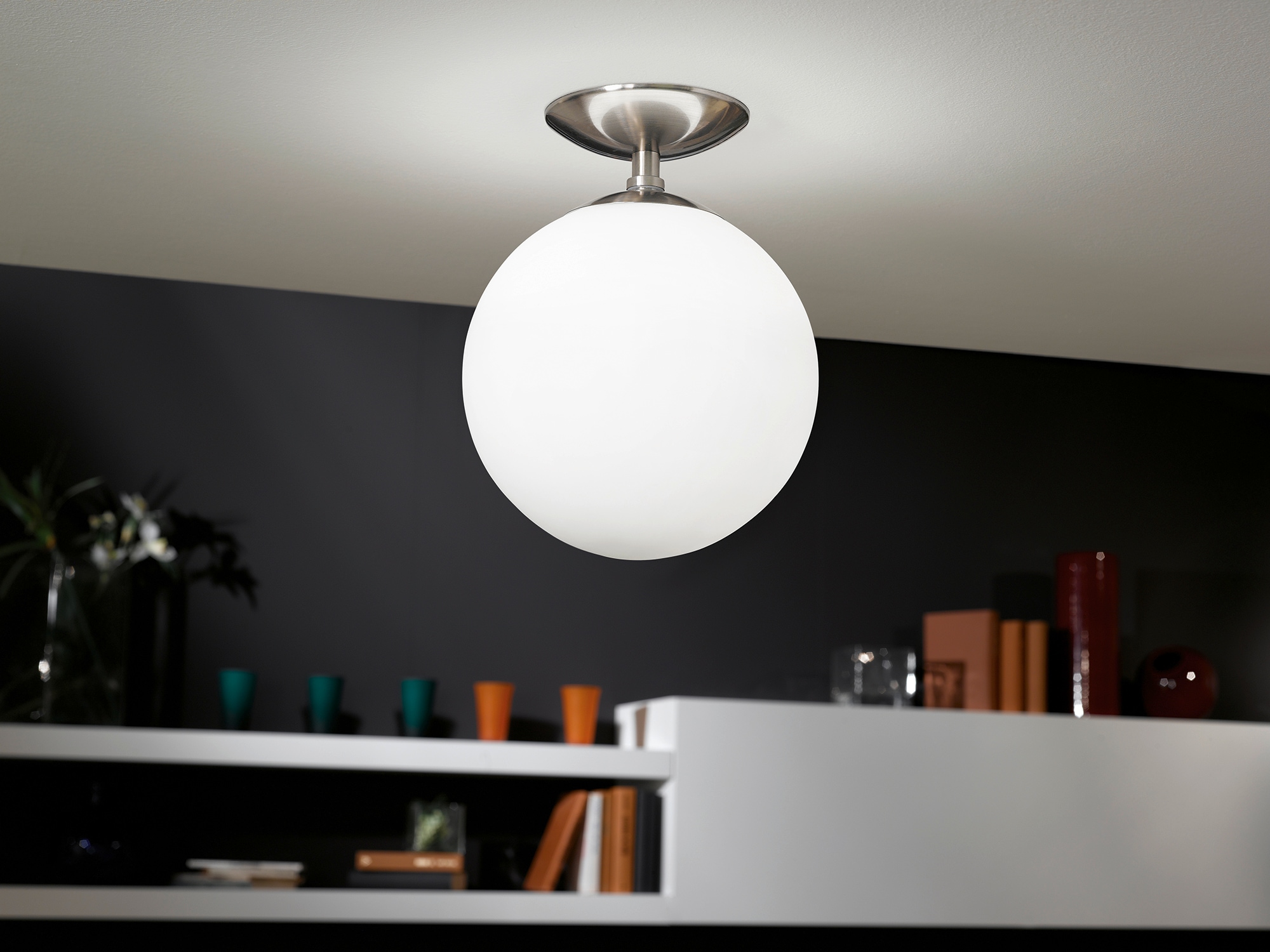 EGLO Deckenleuchte »RONDO Deckenlampe, Stahl und Glas, E27, IP20, Wohnzimmerlampe, Lampe« E27 Deckenleuchte, H31,5 x Ø25 cm, nickel-matt, 1X60W exkl.