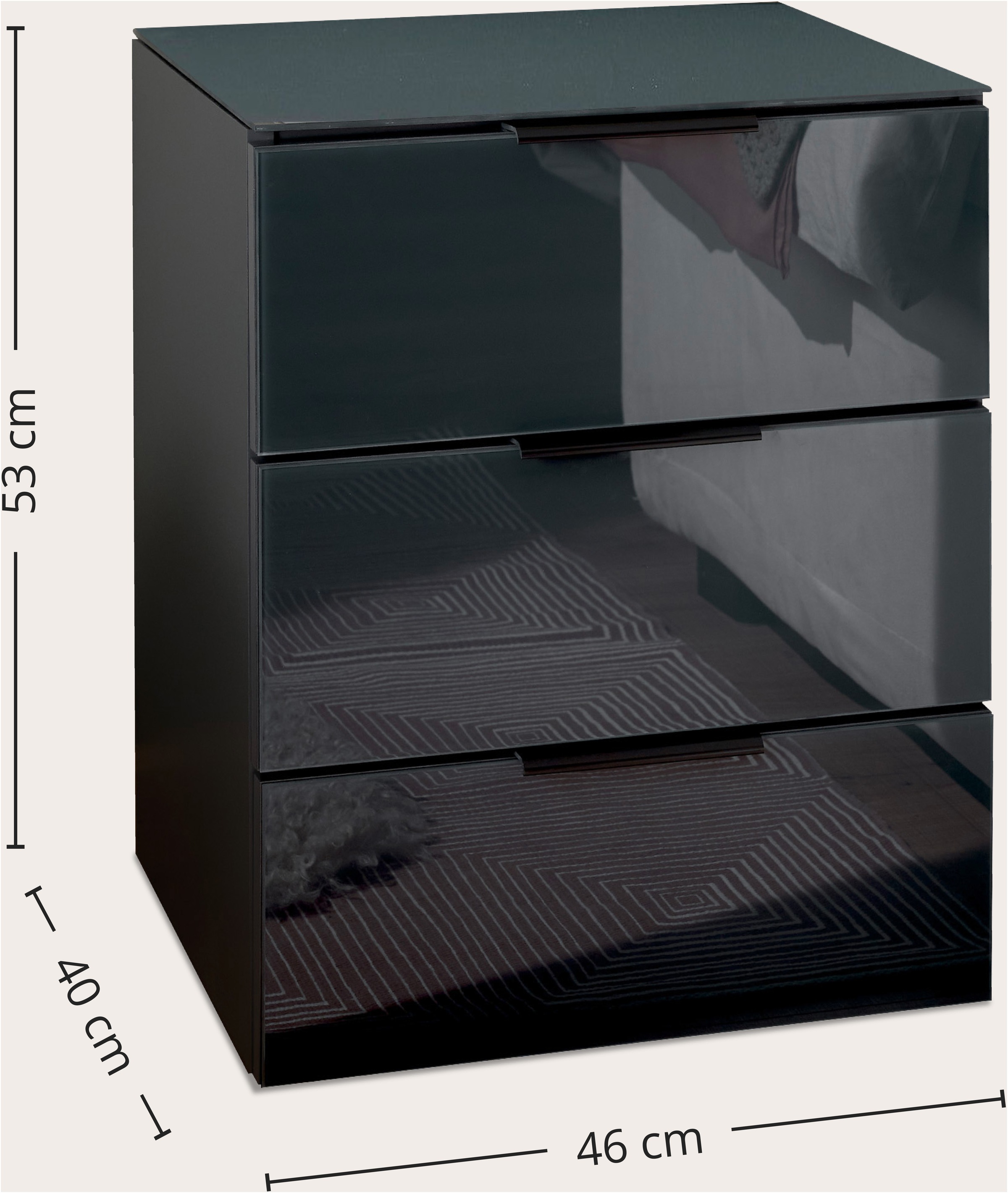 Schlafkontor Nachtkommode »Pari Nachtkonsole, Nachtschrank, Nachttisch« mit 3 Schubkastenfronten aus Glas