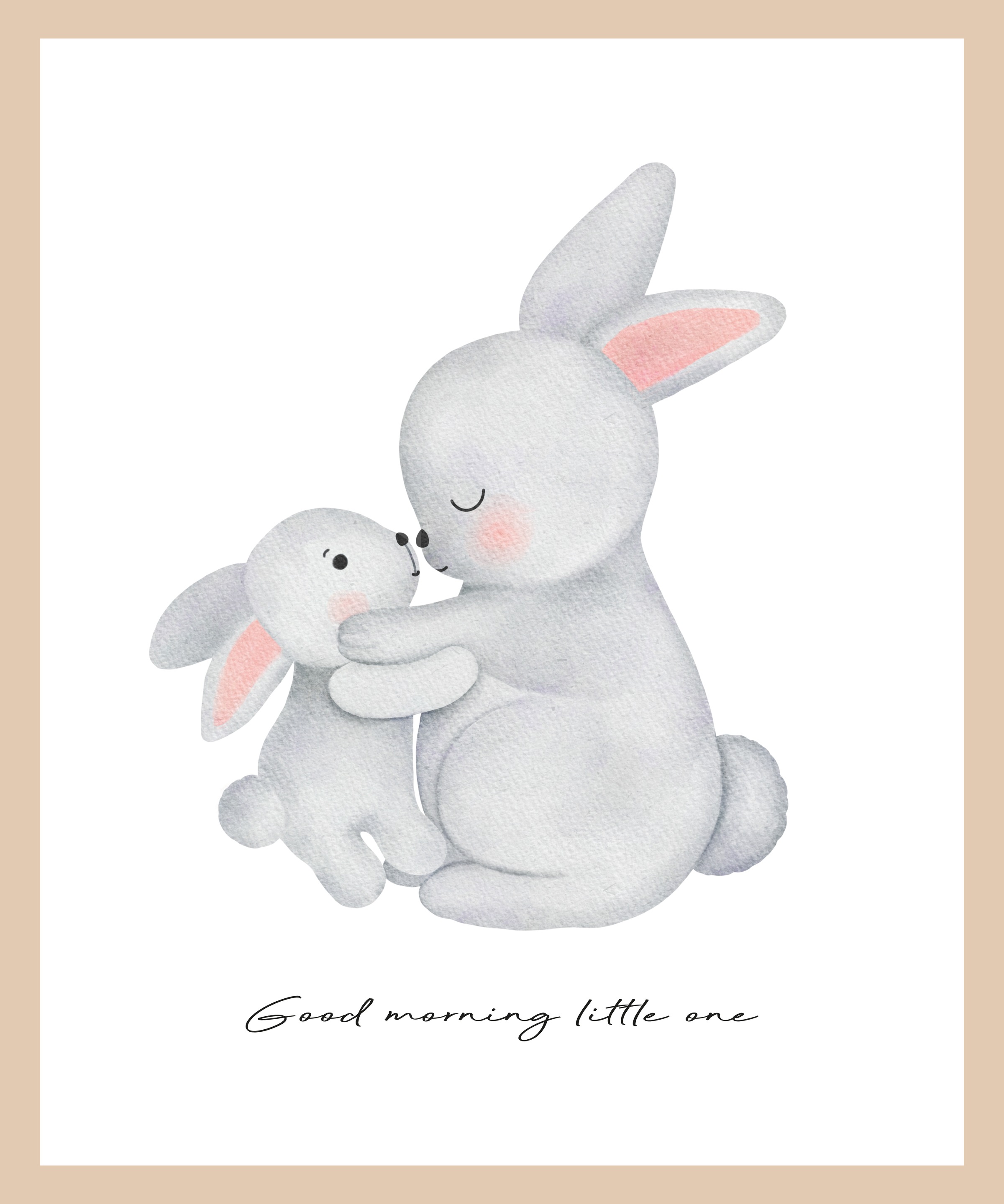 Lüttenhütt Bild mit Rahmen »Großer Hase und Hasenkind«, Fantasy-Hase-Hasen-Liebessprüche-Schriftzug-Tiere, (1 St.), Premium Rahmenbild, Motive in wunderschönen Pastelltönen