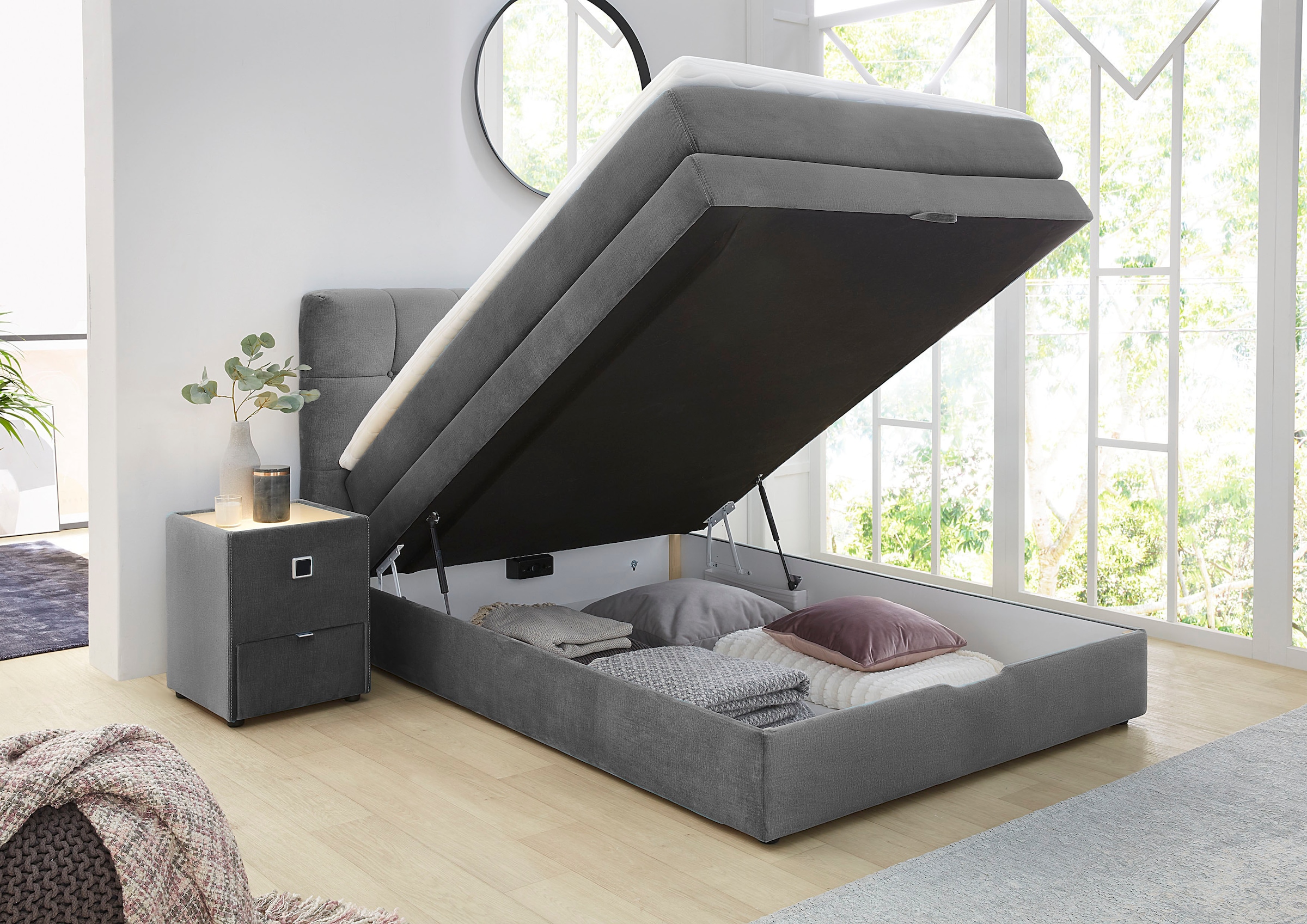 Jockenhöfer Gruppe Boxspringbett »Amy im Bezugsstoff: Samtoptik« mit Bettkasten und Kaltschaum-Topper, erhältlich in 120, 140 & 180cm