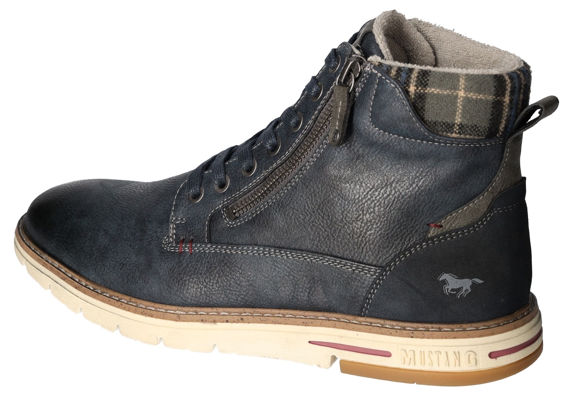 Mustang Shoes Winterboots, Schnürboots, Casual-Stiefelette mit kariertem Einsatz am Schaftrand