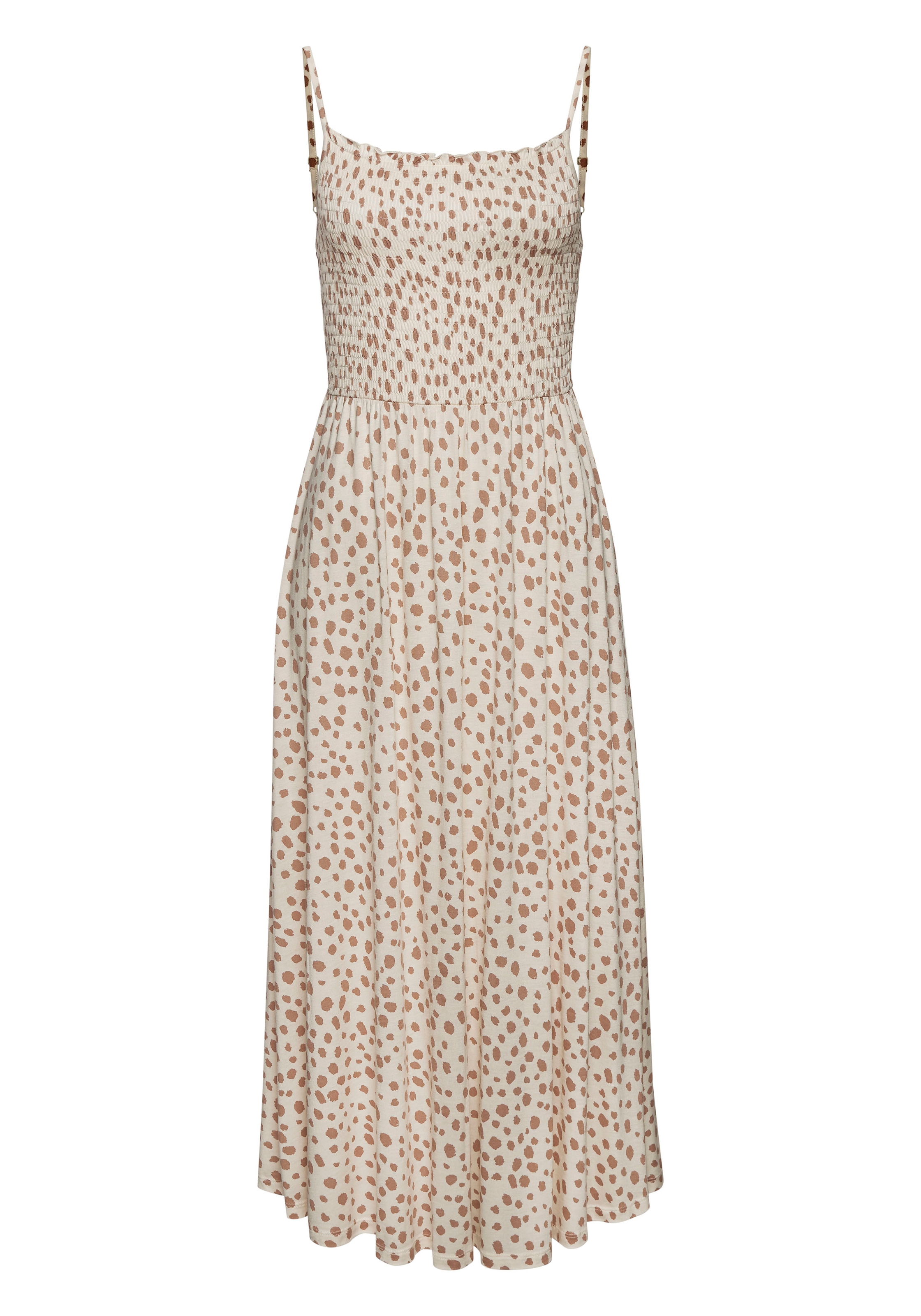 LASCANA Midikleid, mit gesmoktem Oberteil und Alloverprint, Sommerkleid