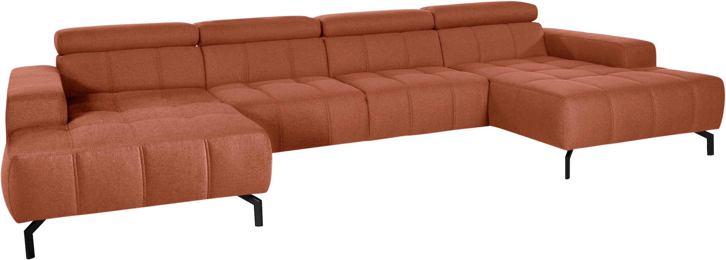 DOMO collection Wohnlandschaft »Cunelli tolle Sitznähte als Designelement, fester Sitzkomfort, U-Form«, wahlweise mit Kopfteilverstellung, bodenfrei