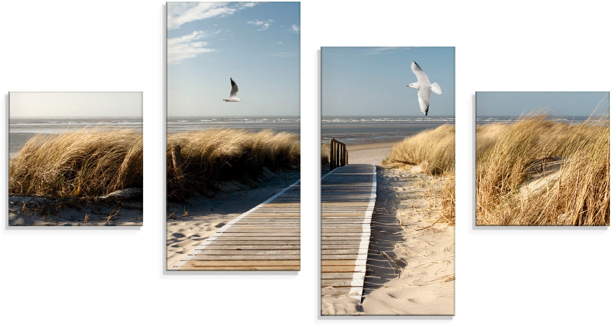 Artland Glasbild "Nordseestrand auf Langeoog mit Möwen", Strand, (4 St.), i günstig online kaufen