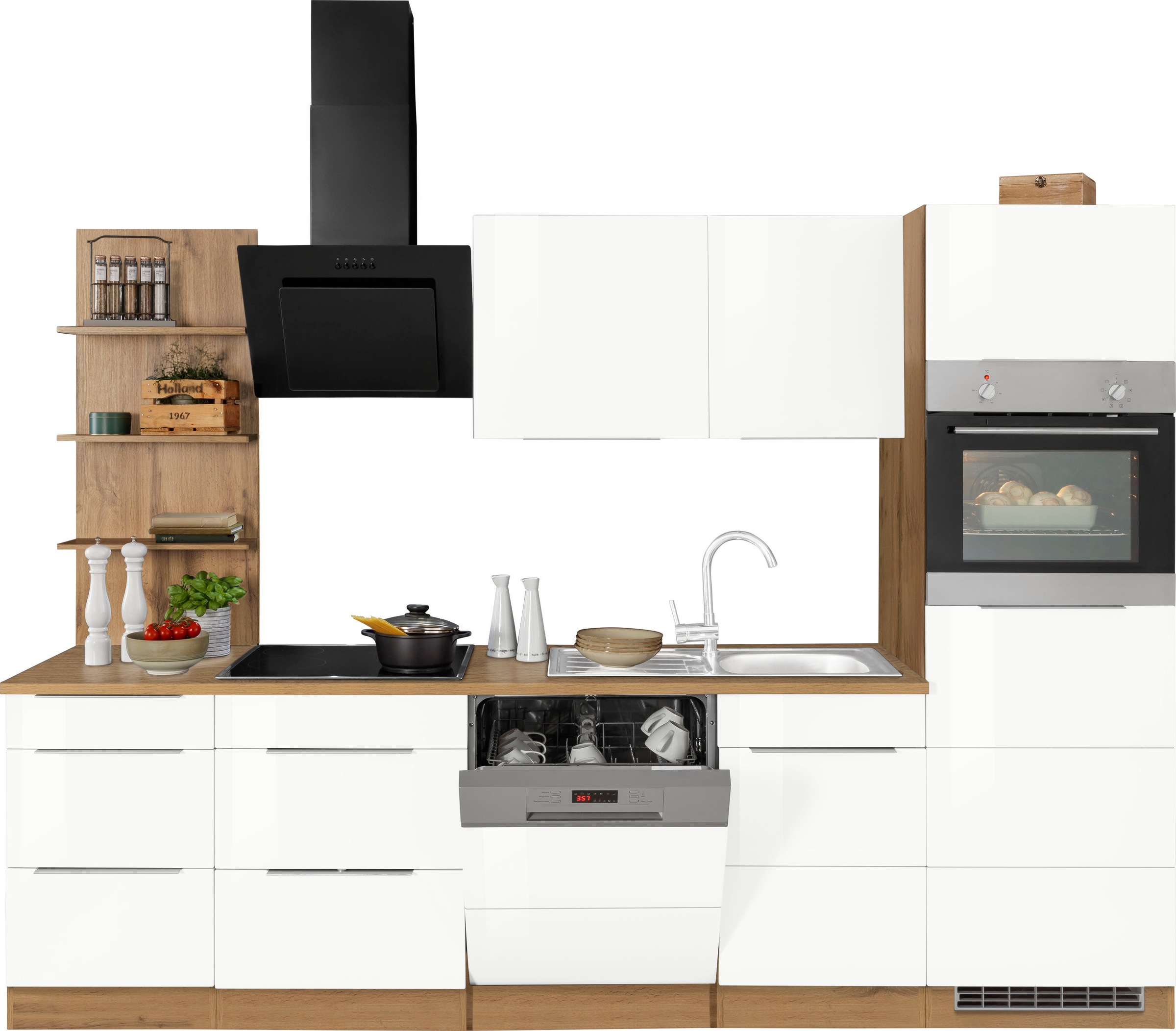 KOCHSTATION Küchenzeile »KS-Brindisi Breite 280 cm«, wahlweise mit E-Geräten und Induktion, mit MDF-Fronten und Regal