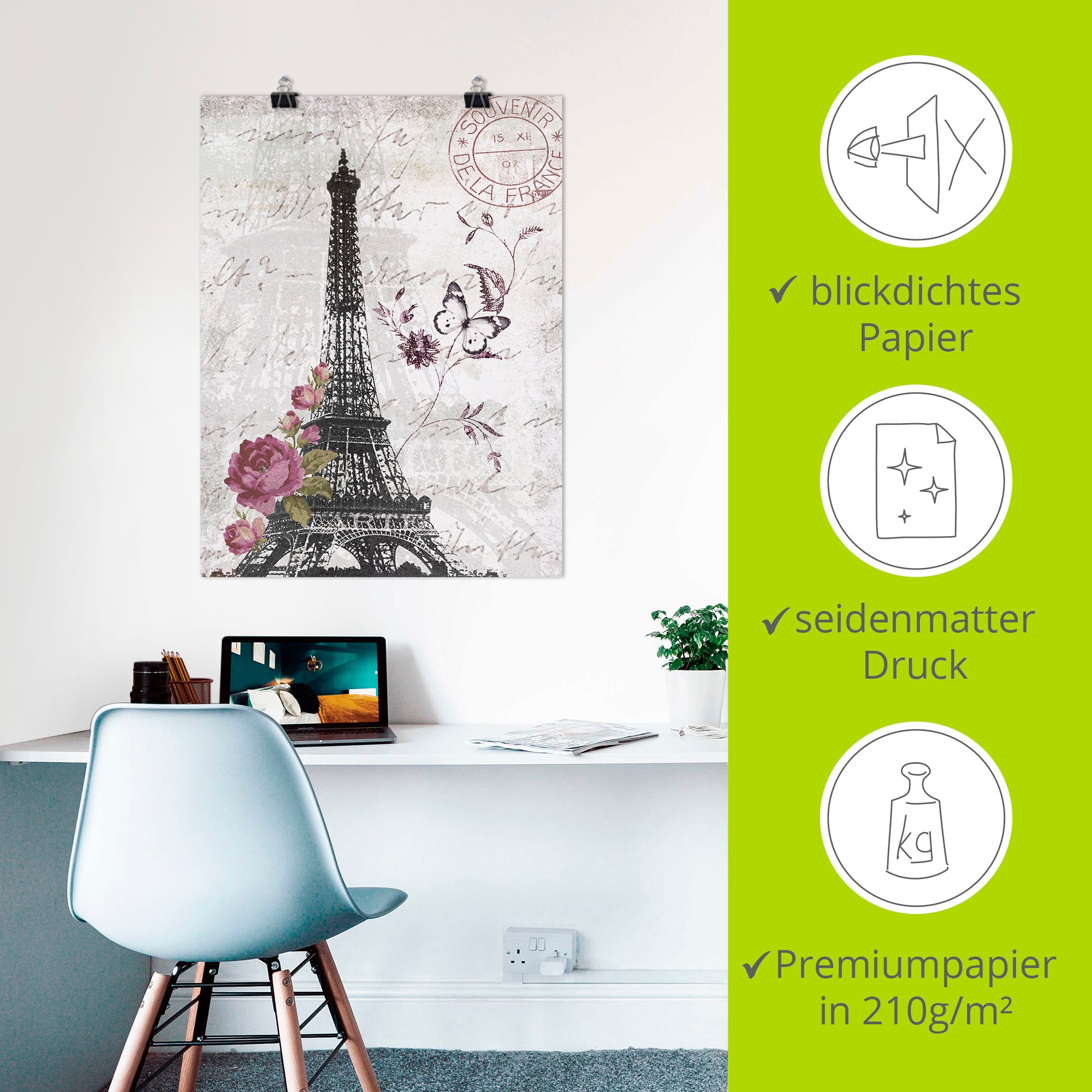 Artland Wandbild »Eiffelturm Grafik«, Bilder von Europa, (1 St.), als Alubild, Outdoorbild, Leinwandbild, Poster, Wandaufkleber