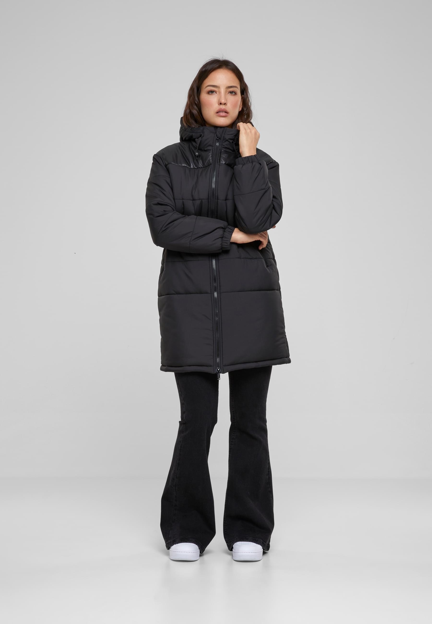 URBAN CLASSICS Winterjacke »Urban Classics Damen Ladies Hooded Mixed Puffer Coat« 1 Stk. tlg. ohne Kapuze