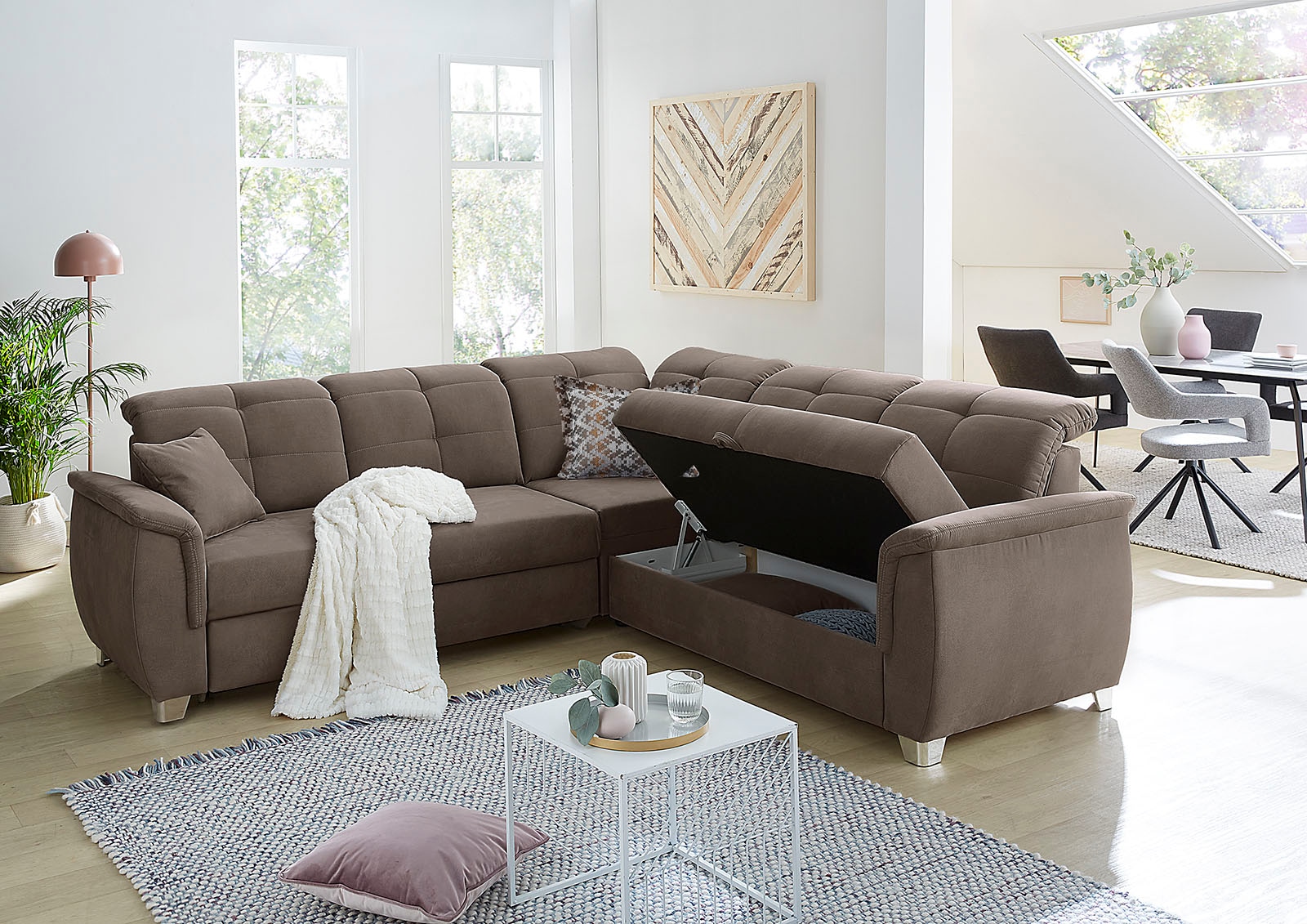 Jockenhöfer Gruppe Ecksofa Udine, verstellbare Kopfteile, Gästebett- und Relaxfunktion