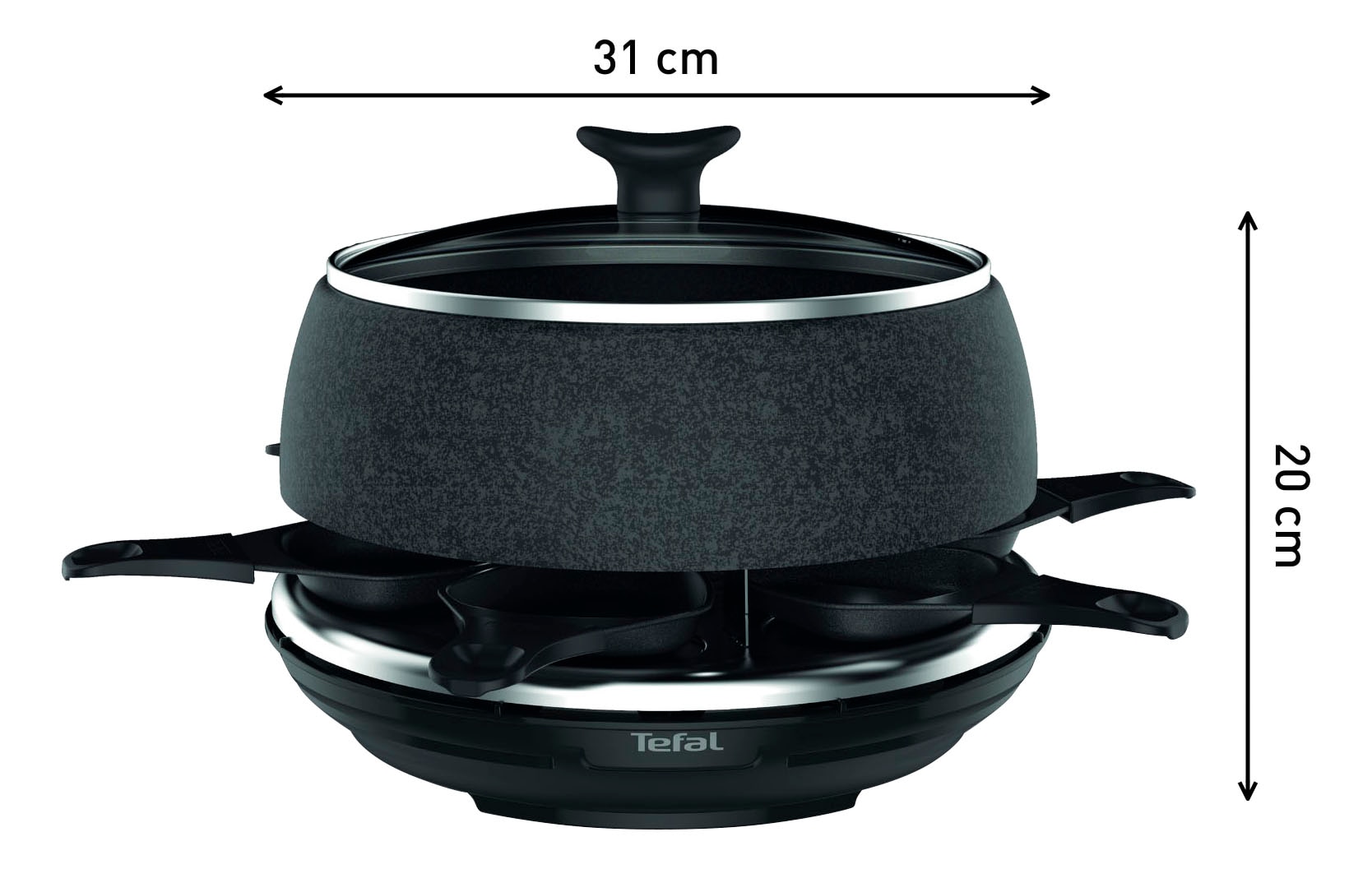 Tefal Raclette und Fondue-Set »Cheese 'n Co, 6 Raclettepfännchen, 850 W, für 6 Personen,« 6 Stk. Raclettepfännchen 850 W spülmaschinengeeignet, mit Rezeptbuch, Stein-Optik, RE12C8