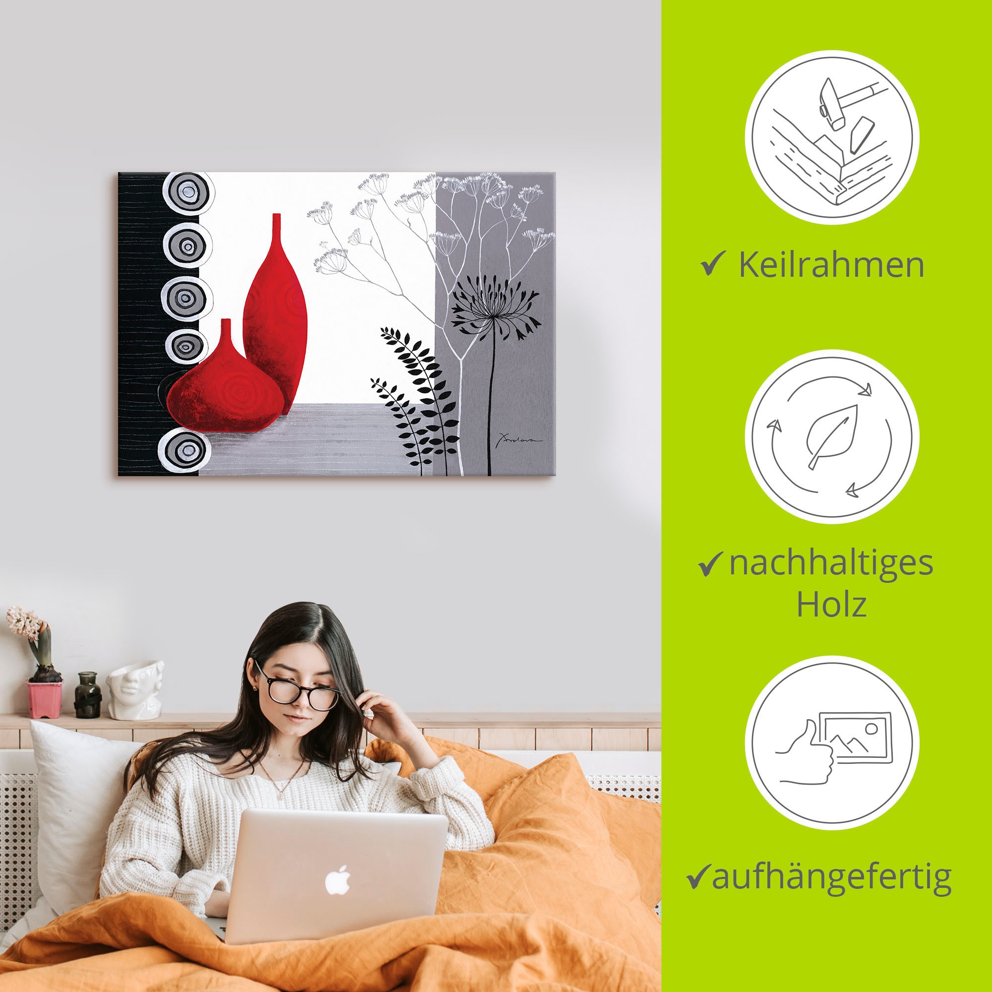 Artland Wandbild »Rote Vasen«, Vasen & Töpfe, (1 St.), als Leinwandbild, Poster in verschied. Größen