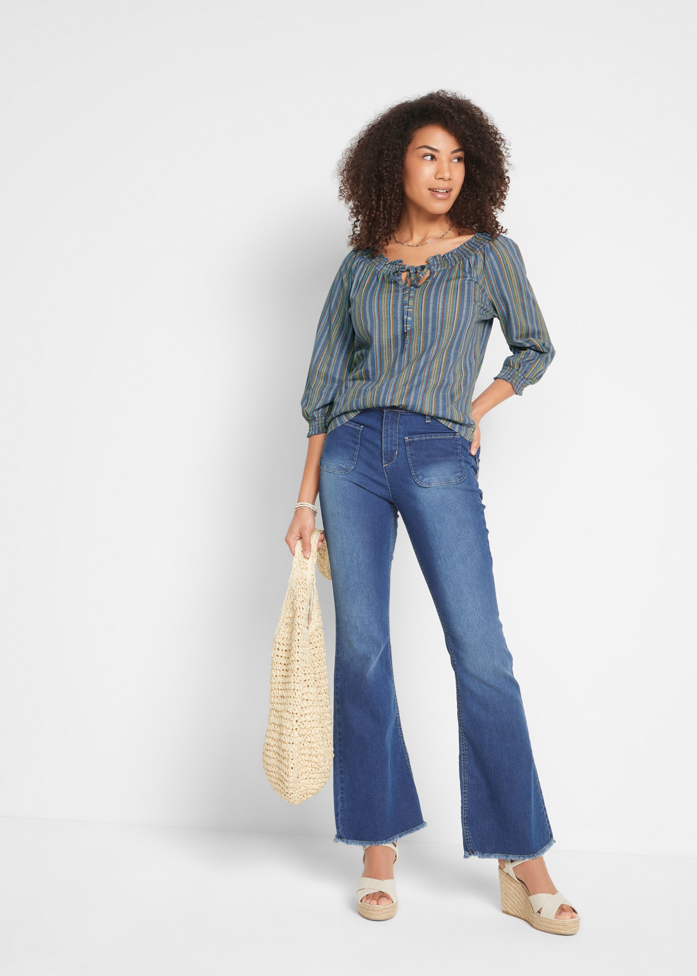 bonprix Tunikashirt »Shirt-Tunika 3/4-Arm, gestreift« lockere Passform, 3/4-Ärmel, mit Streifenmuster