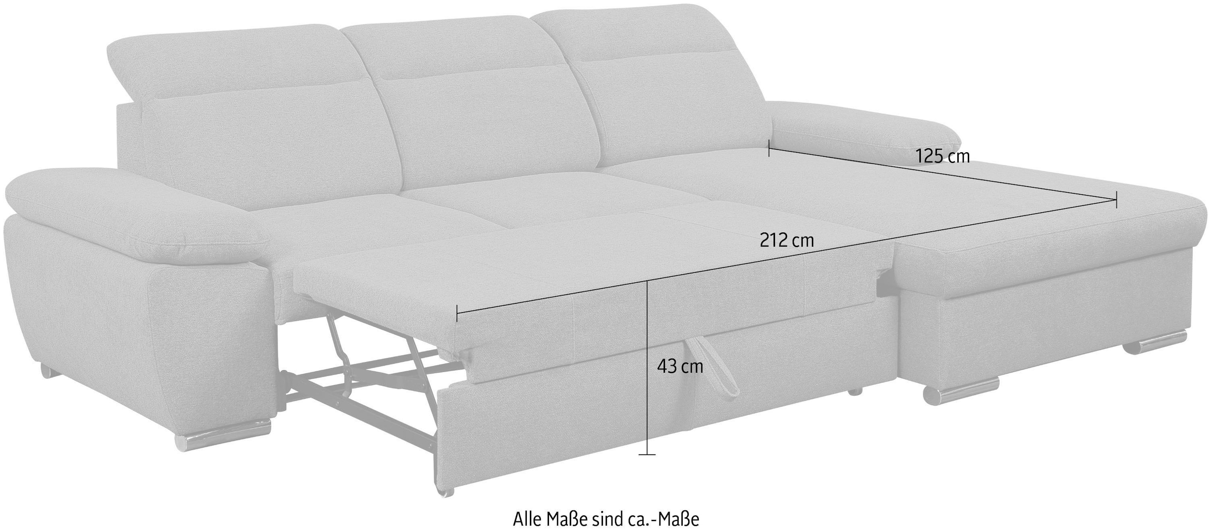 WERK2 Ecksofa »Palma 282 x 185 cm mit Bett & Bettkasten, Kopfteilverstellung, bequem« Strukturstoff, L-Form, XXL, Schlaffunktion, Bettkasten