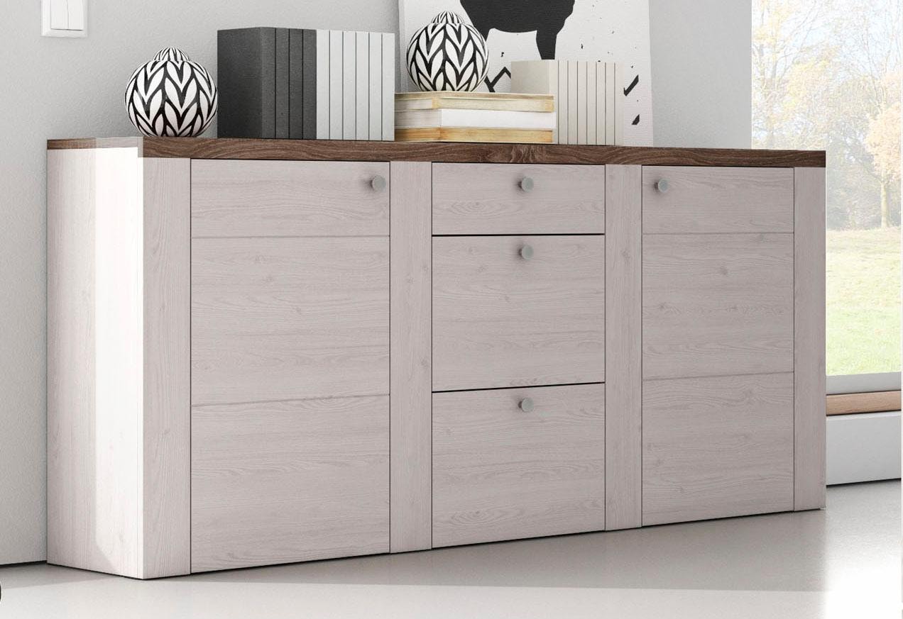 Home affaire Sideboard »Larona, zeitlose Kommode mit 2 Türen, 3 Schubkästen, Türkommode,«, Höhe 84 cm, viel Stauraum, Anrichte mit dekorativer Rahmenoptik