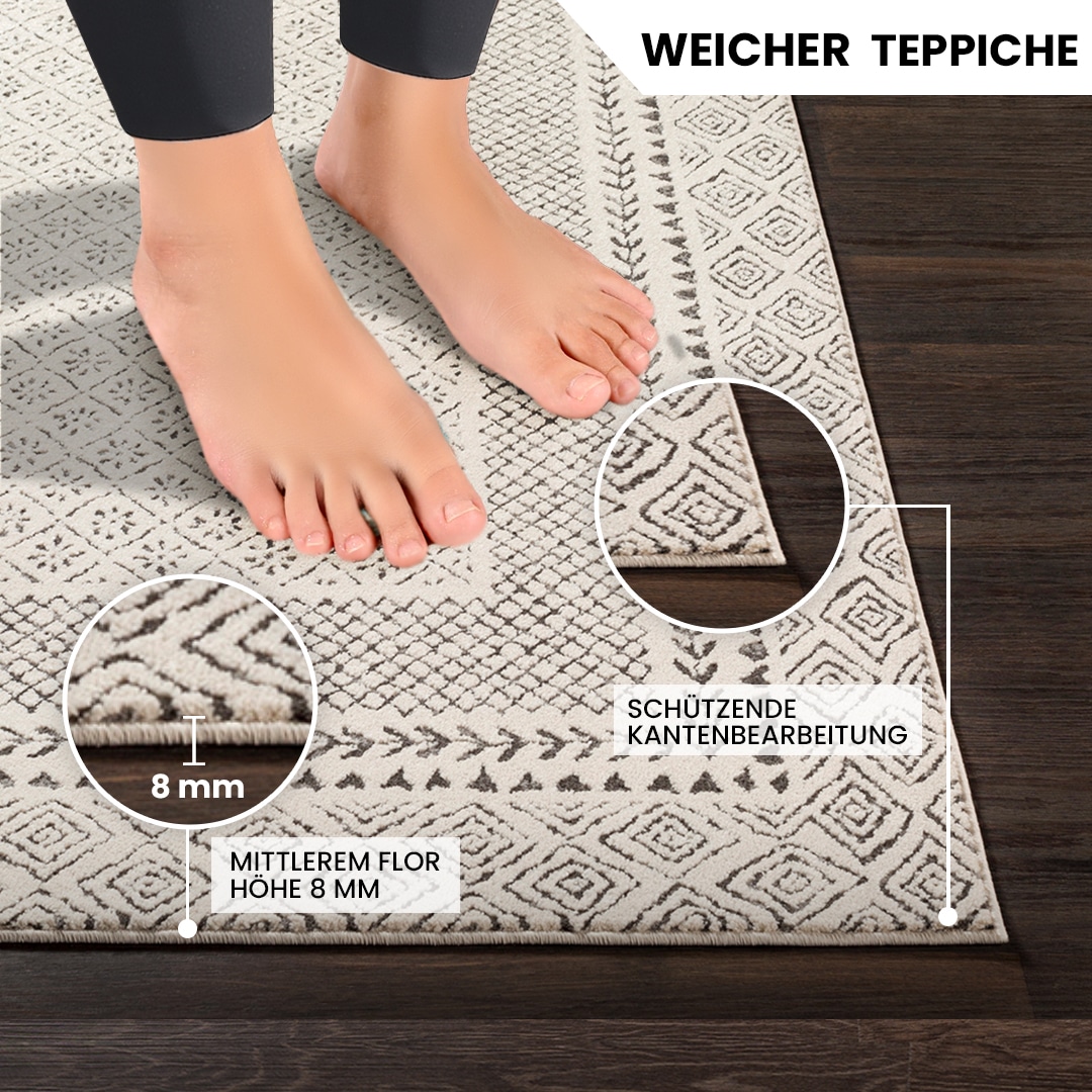 Livabliss Teppich »MONACO«, rund, 14 mm Höhe, Skandinavischer Teppich, Kurzflor Boho-Wohnzimmerteppich