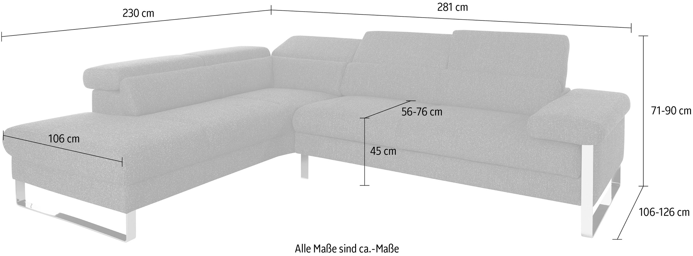 W.SCHILLIG Ecksofa »finn«, German Design Award 2016, Fußgestell Chrom glänzend, Breite 281 cm