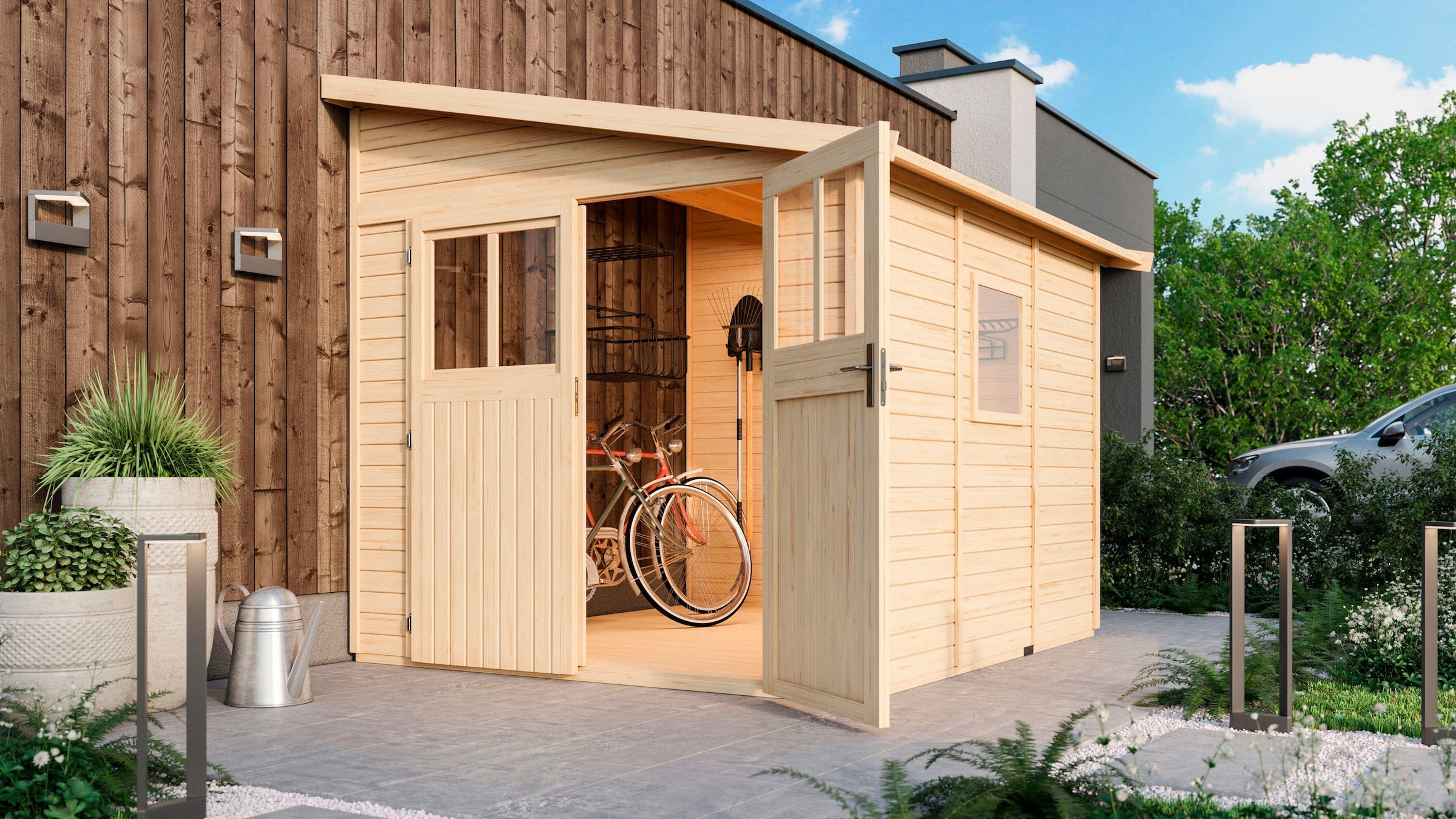 Karibu Gartenhaus »Bodensee 3«, naturbelassen oder terragrau