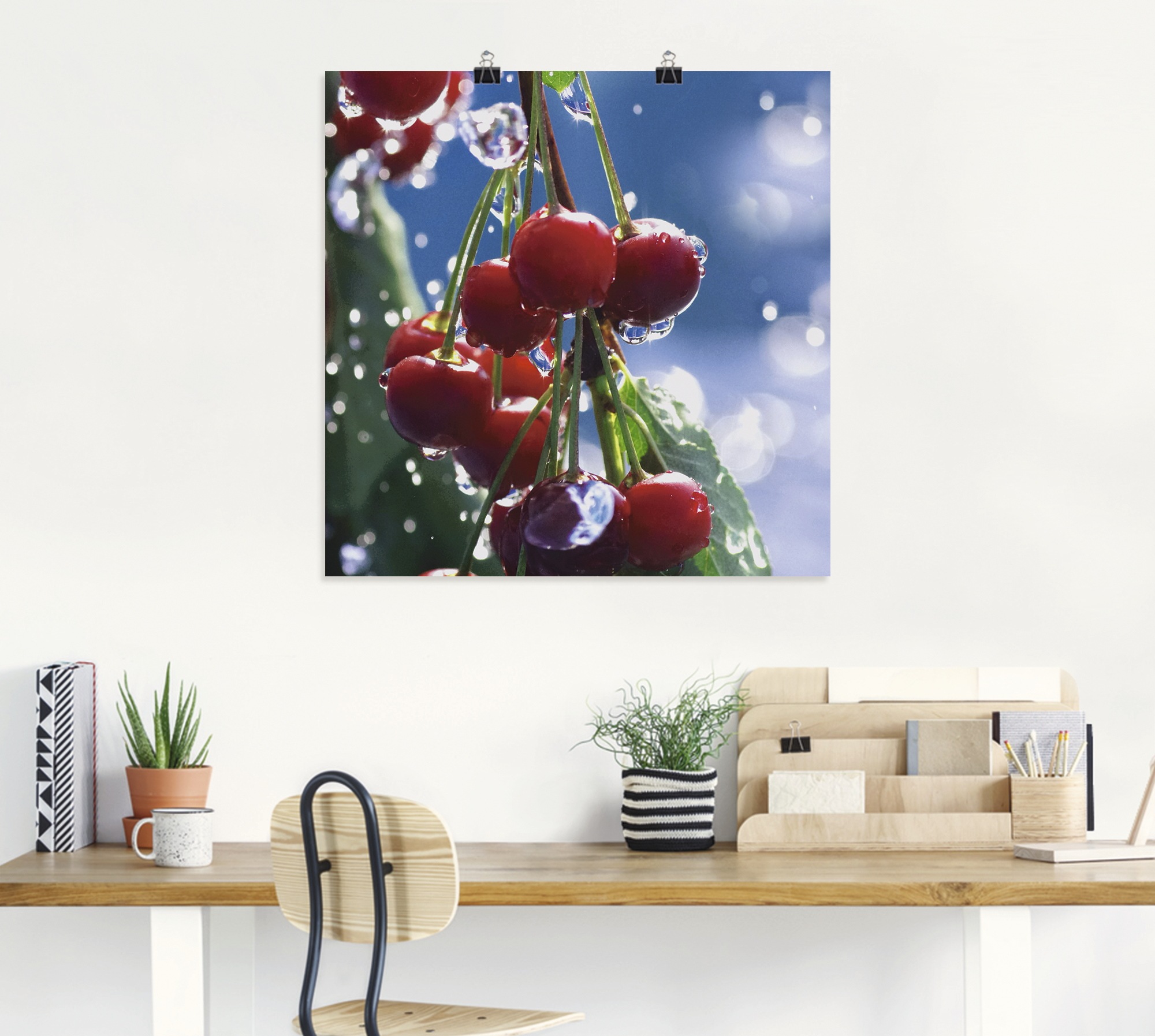Artland Poster »Rote Kirschen im Sommerregen«, Lebensmittel, (1 St.), als Alubild, Leinwandbild, Wandaufkleber oder Poster in versch. Größen
