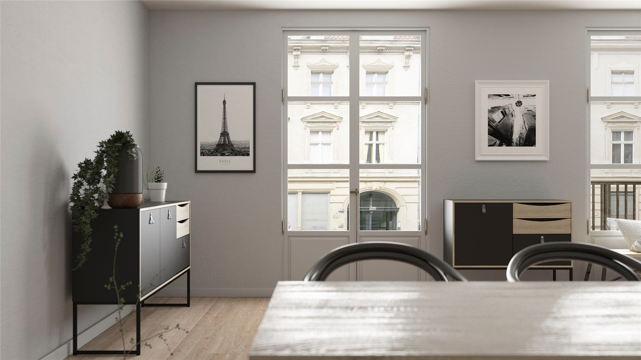 andas Sideboard »Stubbe«, Kommode Breite 98,7 cm, 1 Tür und 3 Schubkästen, Ledergriffe