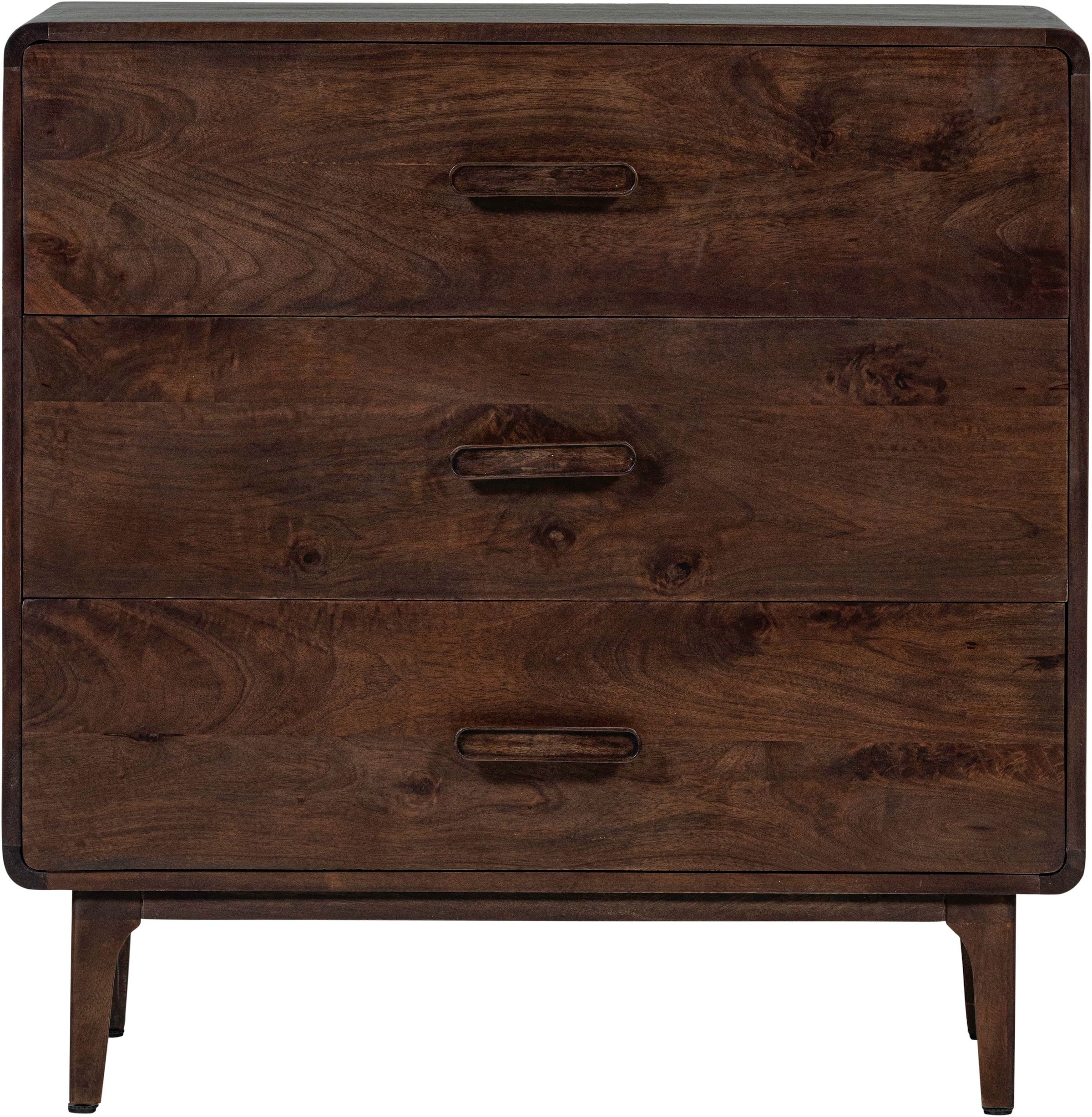 WOOOD Sideboard »Liya mit Massivmangoholz undDämpfung Funktion, B 90 x T 50 x H 90 cm« Spielerische Griffgestaltung, Tragkraft 15–25 kg pro Schublade