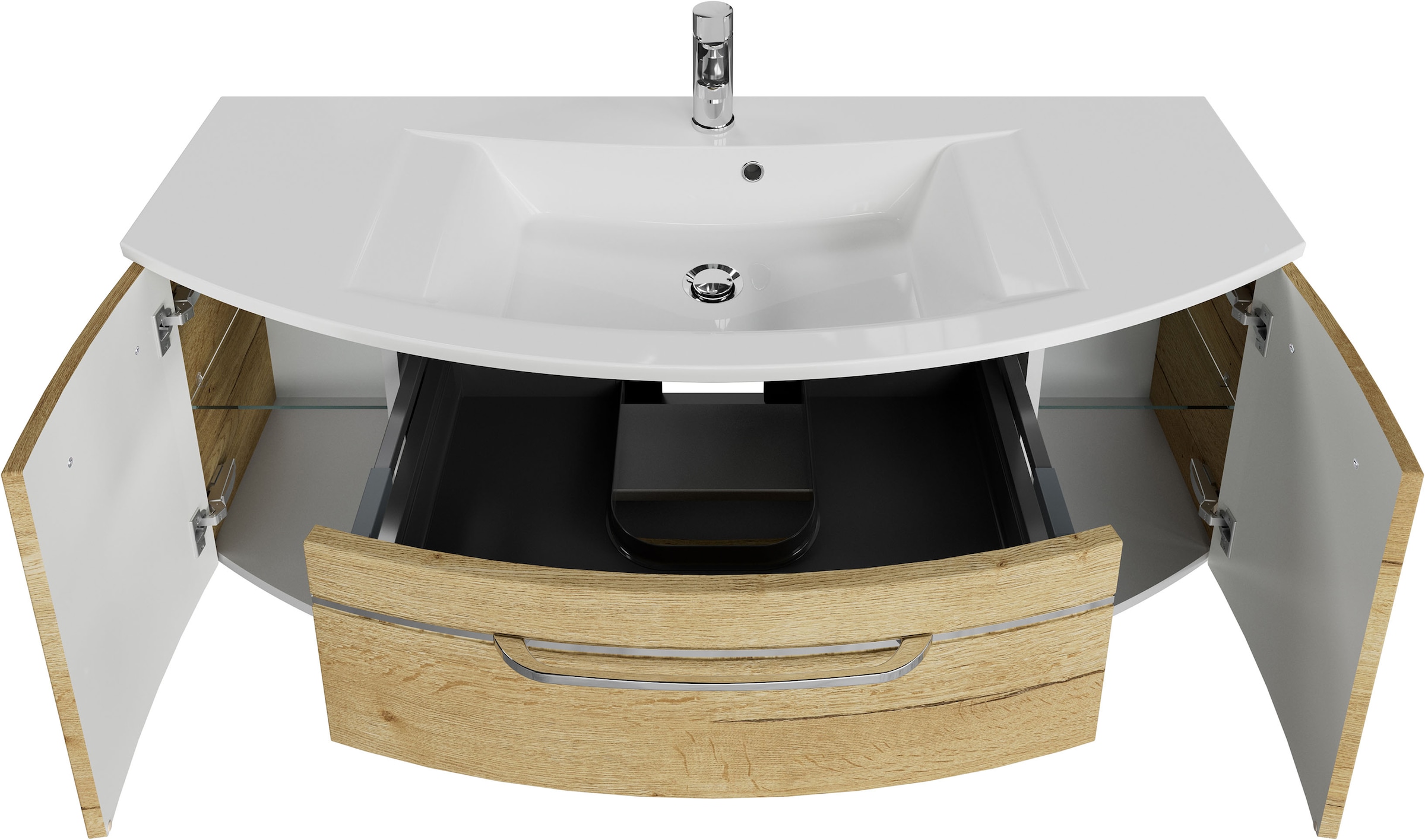 Saphir Waschtisch »Serie 7045 Mineralmarmor-Waschtisch und Unterschrank, 131 cm breit«, Waschplatz mit 2 Schubladen, 2 Türen, Badmöbel Set mit Waschtisch