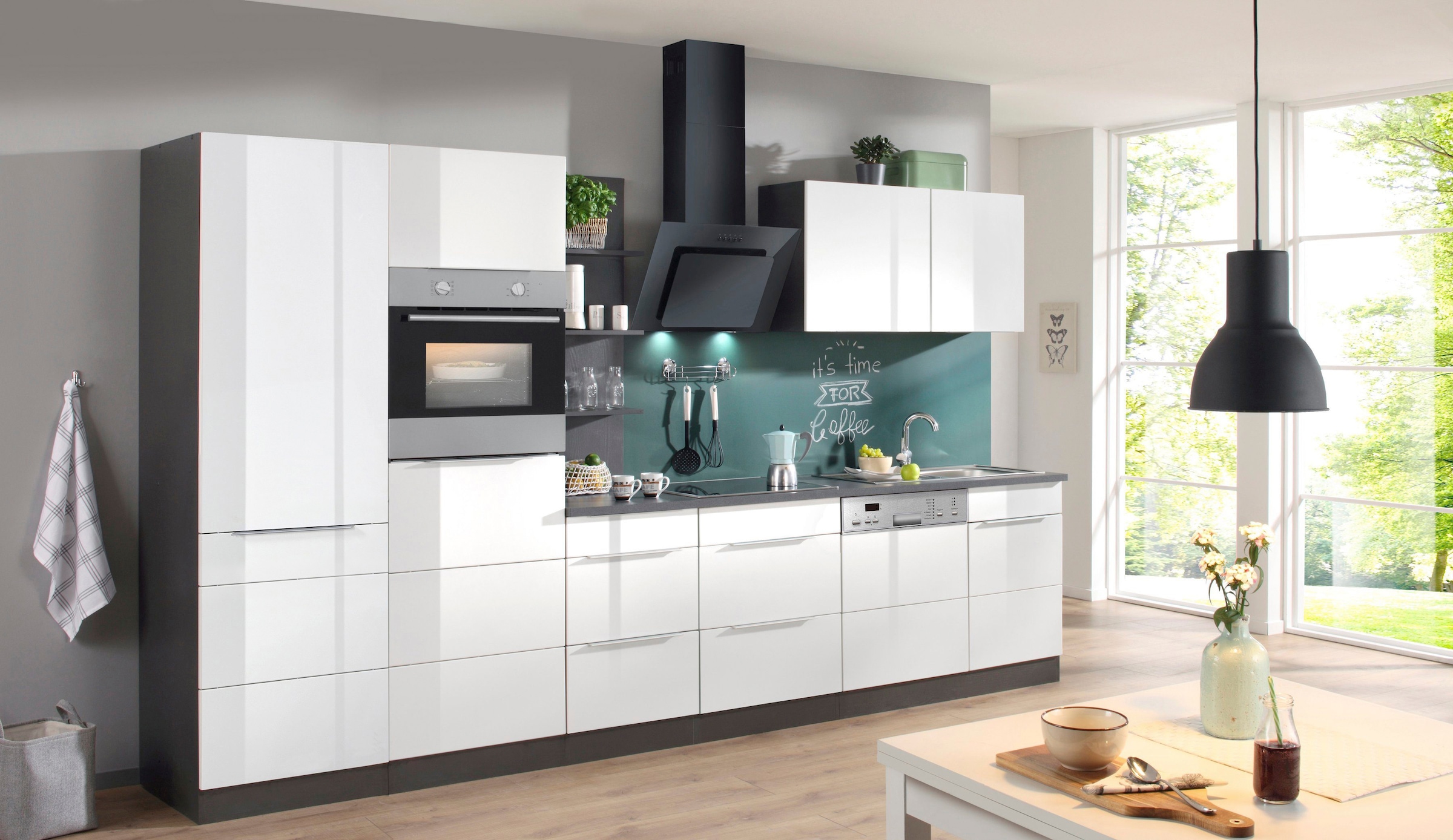 KOCHSTATION Küchenzeile »KS-Brindisi Breite 340 cm«, wahlweise mit E-Geräten und Induktion, mit MDF-Fronten und Regal