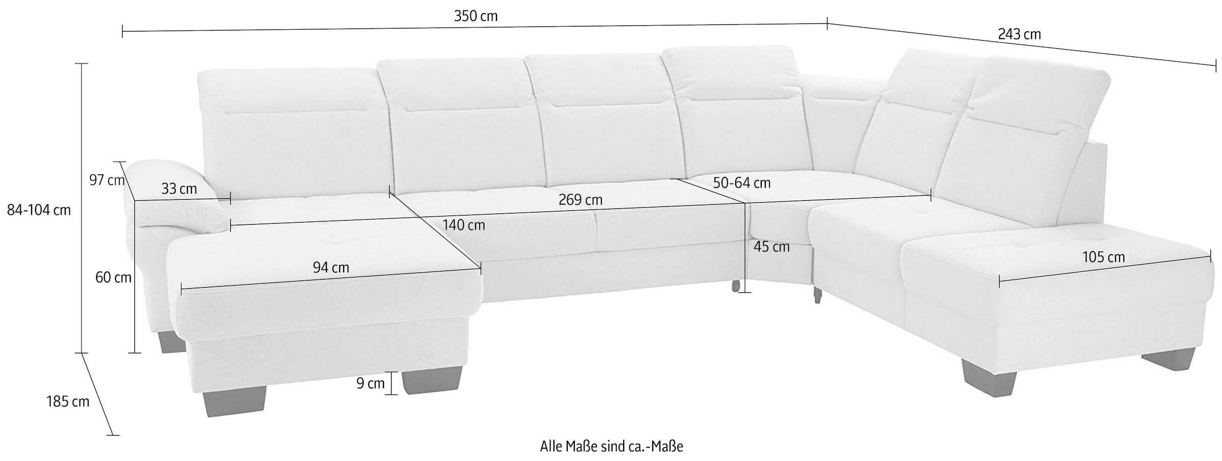 Home affaire Wohnlandschaft »Cornwall U-Form« inkl. Sitztiefenverstellung, wahlweise mit Bettfunktion