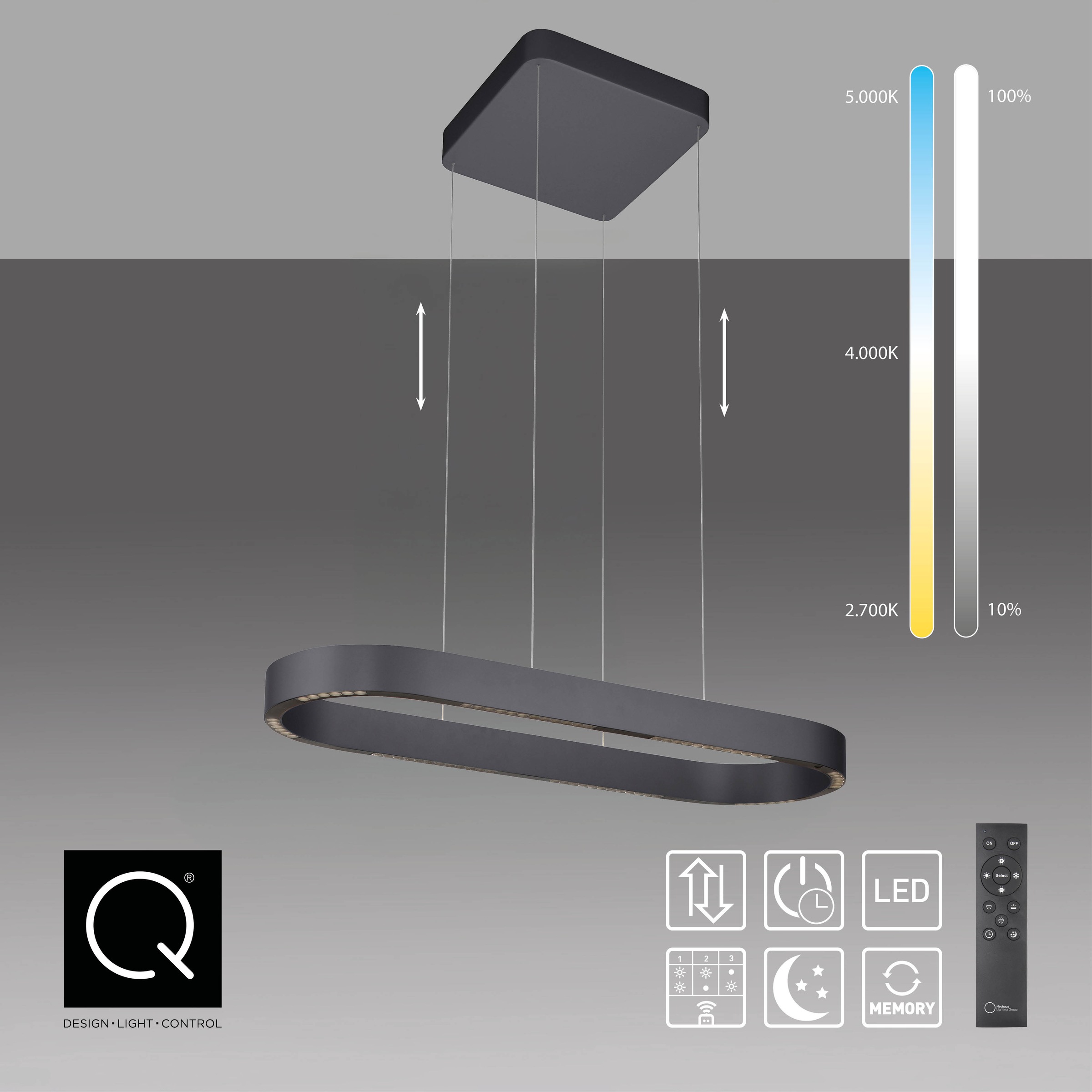 Neuhaus Q DESIGN CONTROL LIGHTS LED Pendelleuchte »Q-STRETTO« LED-Board 1 Stk. warmweiß - kaltweiß