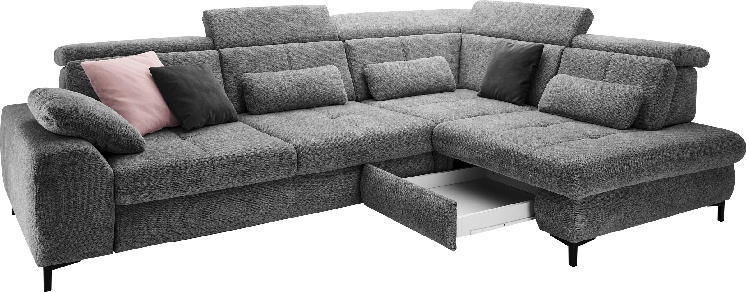 set one by Musterring Ecksofa »SO 3400 Sitzhöhe 47cm oder 49cm, Sitztiefe verstellbar, B/T 317/220 cm«, Kaltschaumpolsterung, Flachgewebe, whlw. mit Funktionen, Sitzhöhe 47