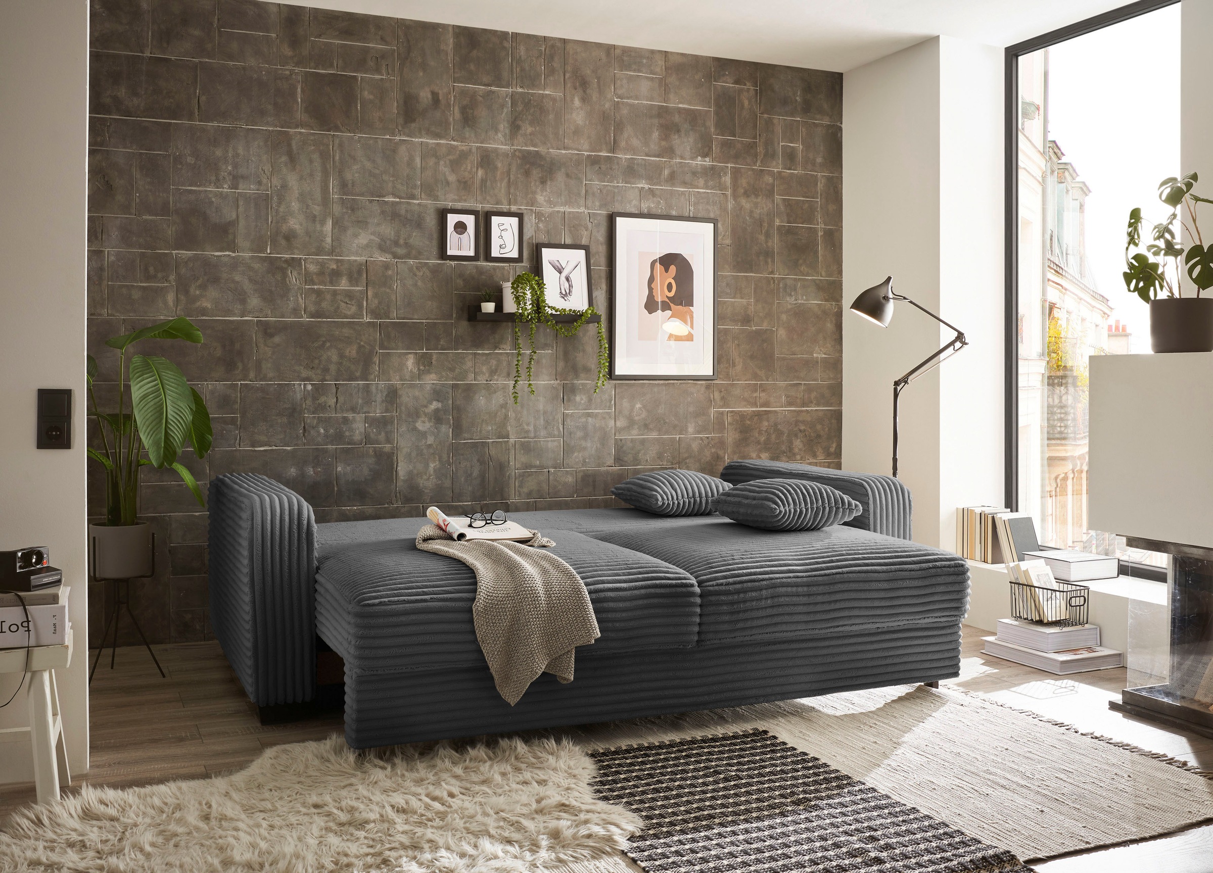 ED EXCITING DESIGN Schlafsofa »Carrara«, frei im Raum stellbar, mit Bettkasten, mit Schlaffunktion und 4 Kissen
