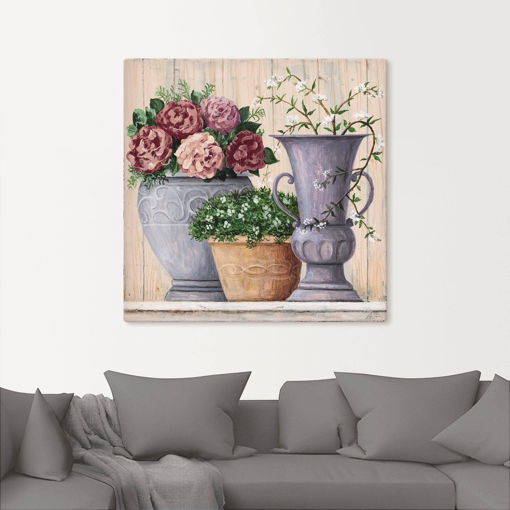 Artland Wandbild »Antike Blumen_hell«, Vasen & Töpfe, (1 St.), als Alubild, Outdoorbild, Leinwandbild, Poster, Wandaufkleber