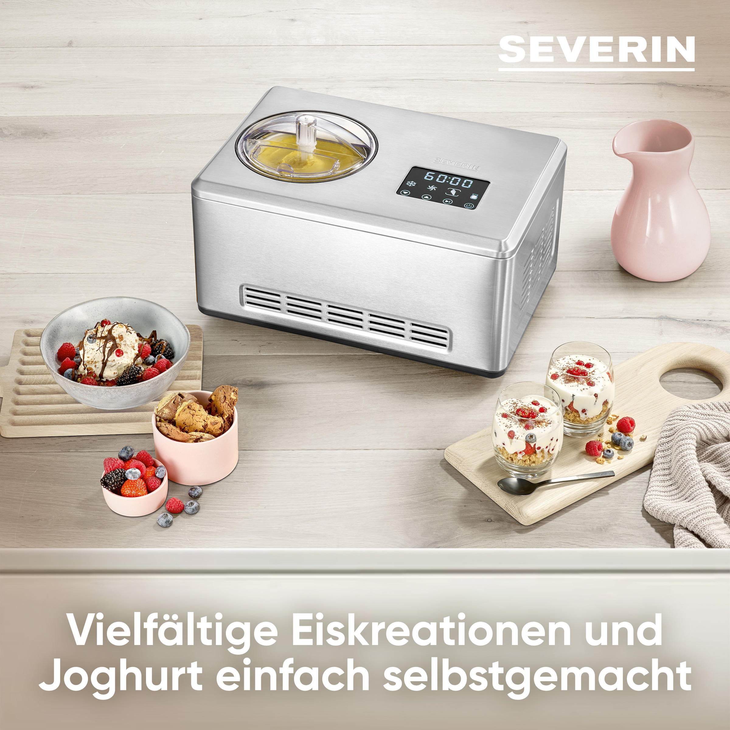 Severin Eismaschine »EZ 7406« 2 l 180 W inkl. zwei großer Eisbehälter und hochwertigem Volledelstahl-Gehäuse