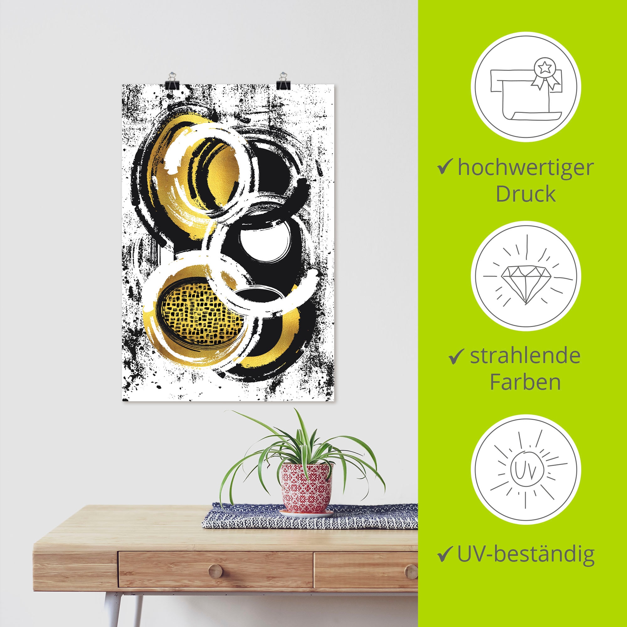 Artland Wandbild »Abstrakte Malerei Nr. 2 gold«, Muster, (1 St.), als Leinwandbild, Poster, Wandaufkleber in verschied. Größen