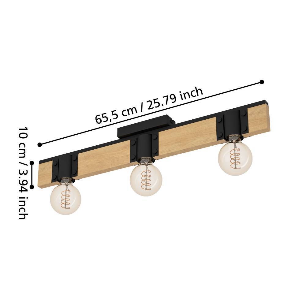 EGLO Deckenleuchte »BAILRIGG«, 3 flammig, Leuchtmittel E27 | ohne Leuchtmittel, Deckenlampe, rechteckige Deckenleuchte, Holz und Metall in Schwarz