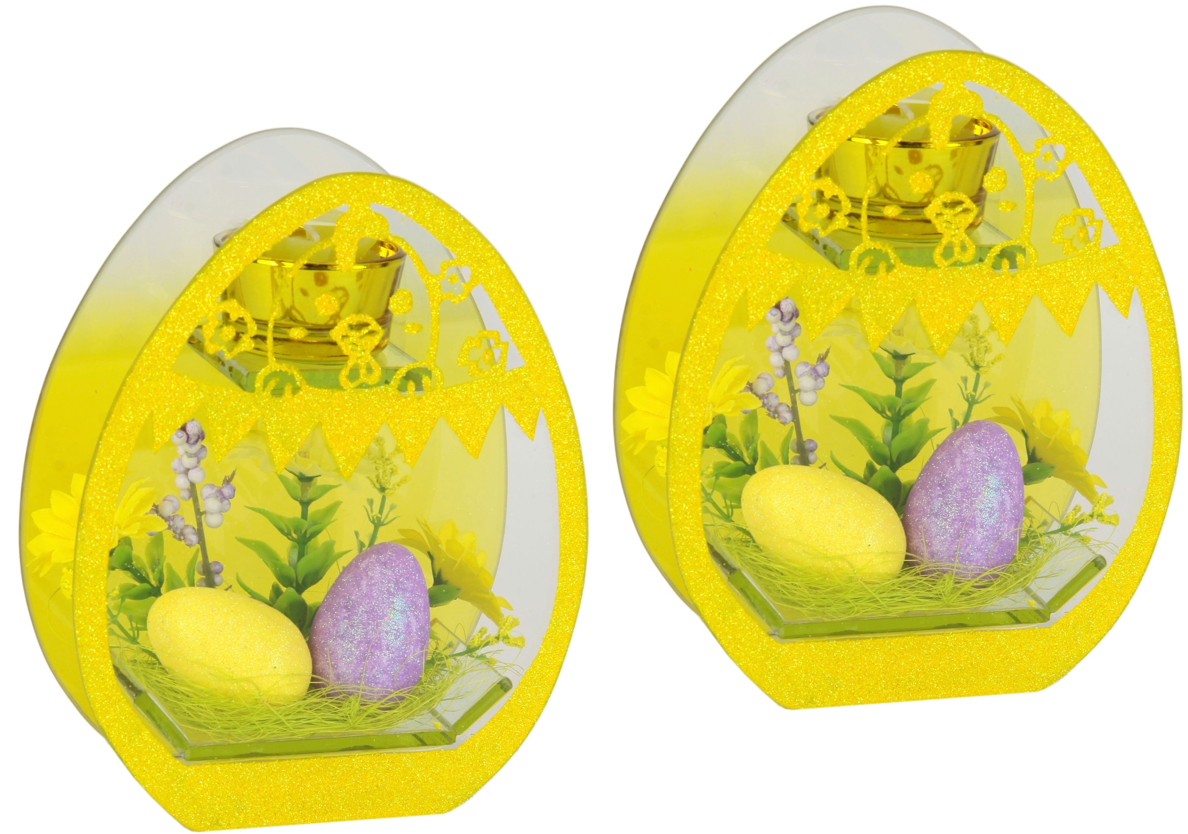 I.GE.A. Teelichthalter Set 3D Oster-Eier kaufen 2er Kerzen Osterdeko auf Mit Kunstblumen Glaseinsatz Rechnung »Dekoriert«
