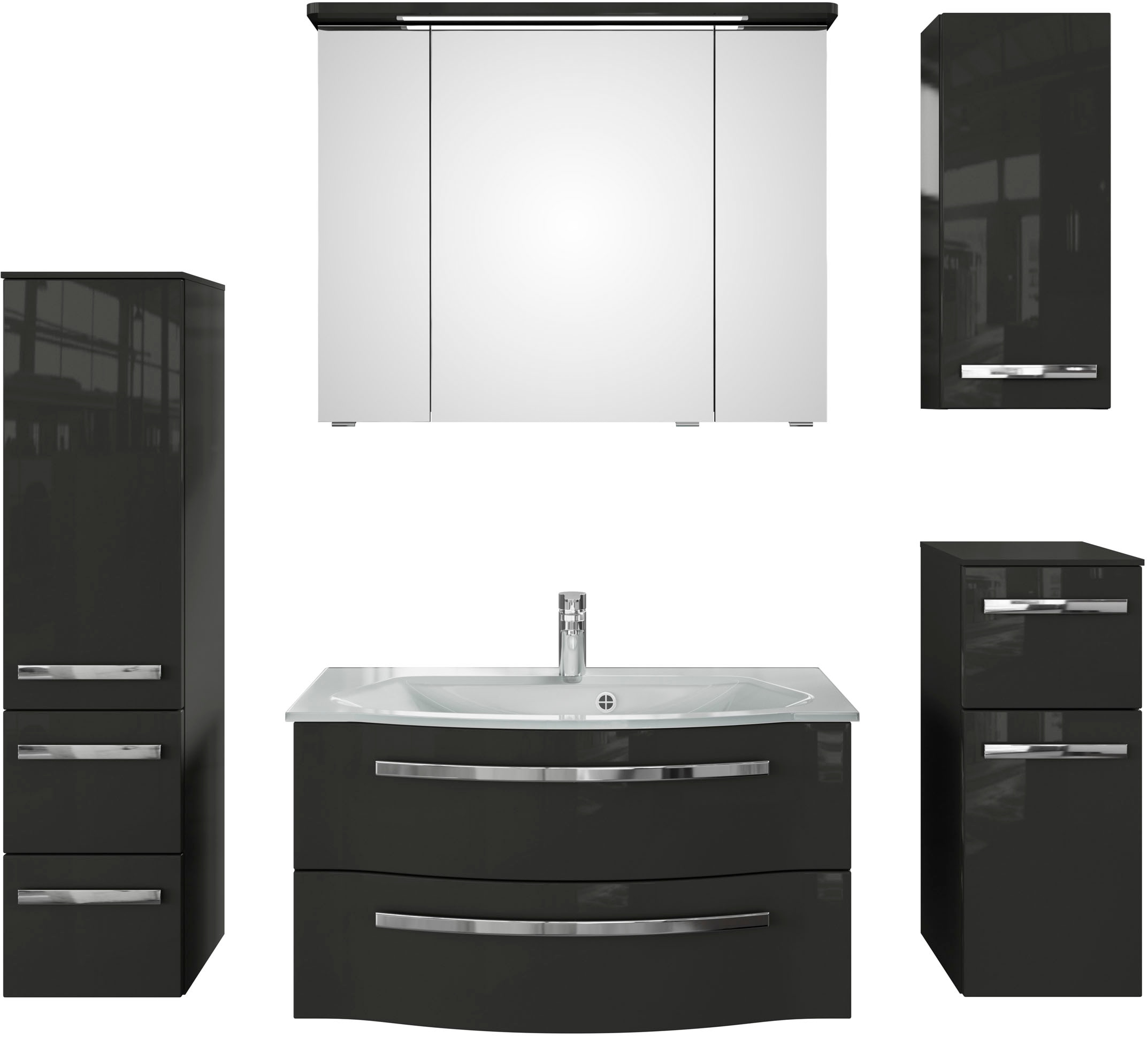 Saphir Badmöbel-Set »Serie 4005, vormontiert, Glaswaschbecken, Spiegelschra günstig online kaufen