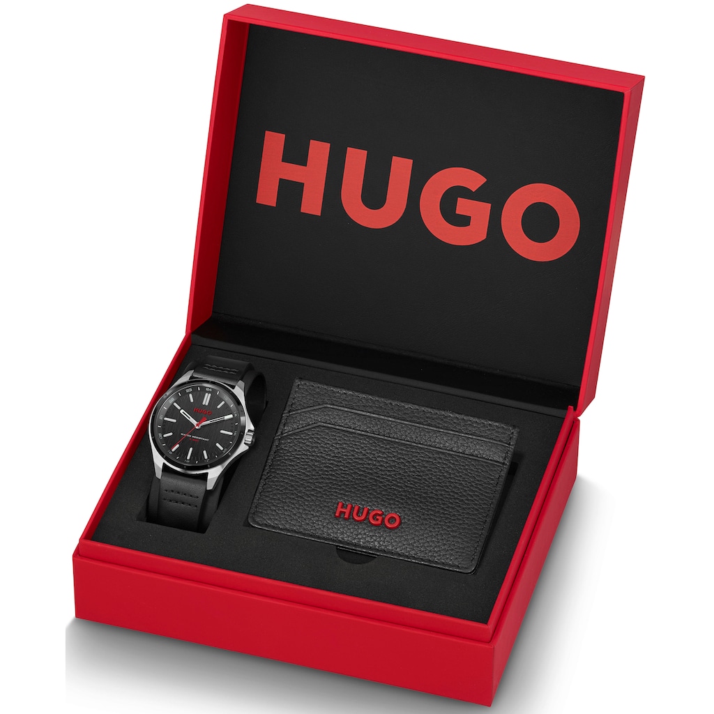 HUGO Quarzuhr »1570155«, (Set, 2 tlg., mit Kartenhalter), Armbanduhr, Herrenuhr, ideal auch als Geschenk