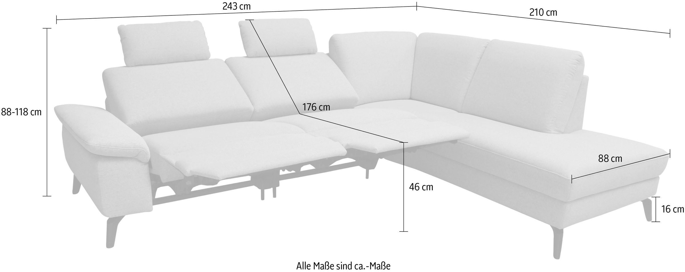 alina Ecksofa, inkl. Kopfstützen, wahlweise mit Relaxfunktion, Breite: 243 cm
