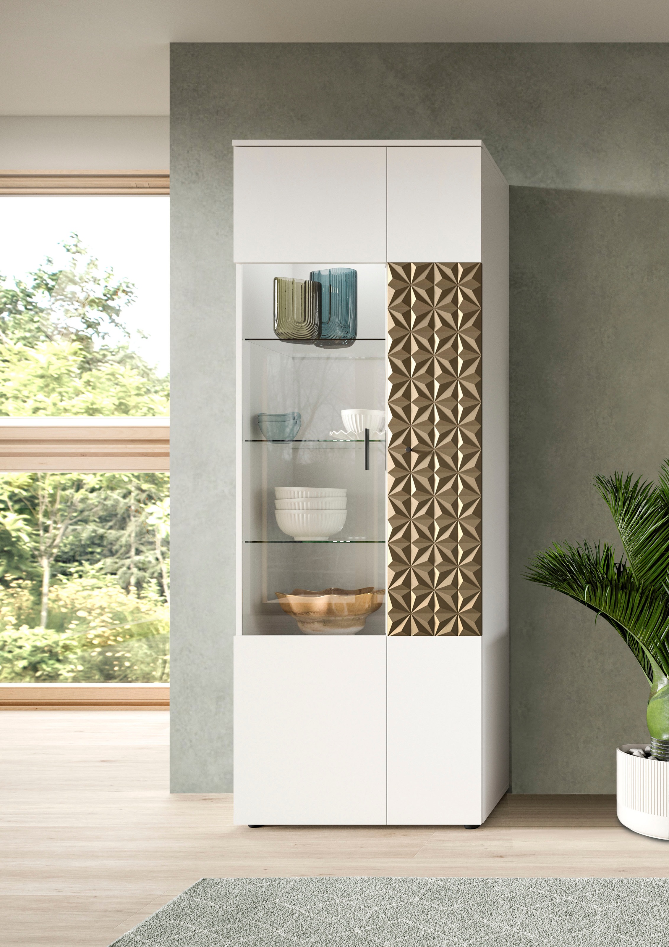 INOSIGN Vitrine »Vicenza, Höhe 195 cm, Ornamentabsetzung, 2 Türen, 9 Fächer günstig online kaufen