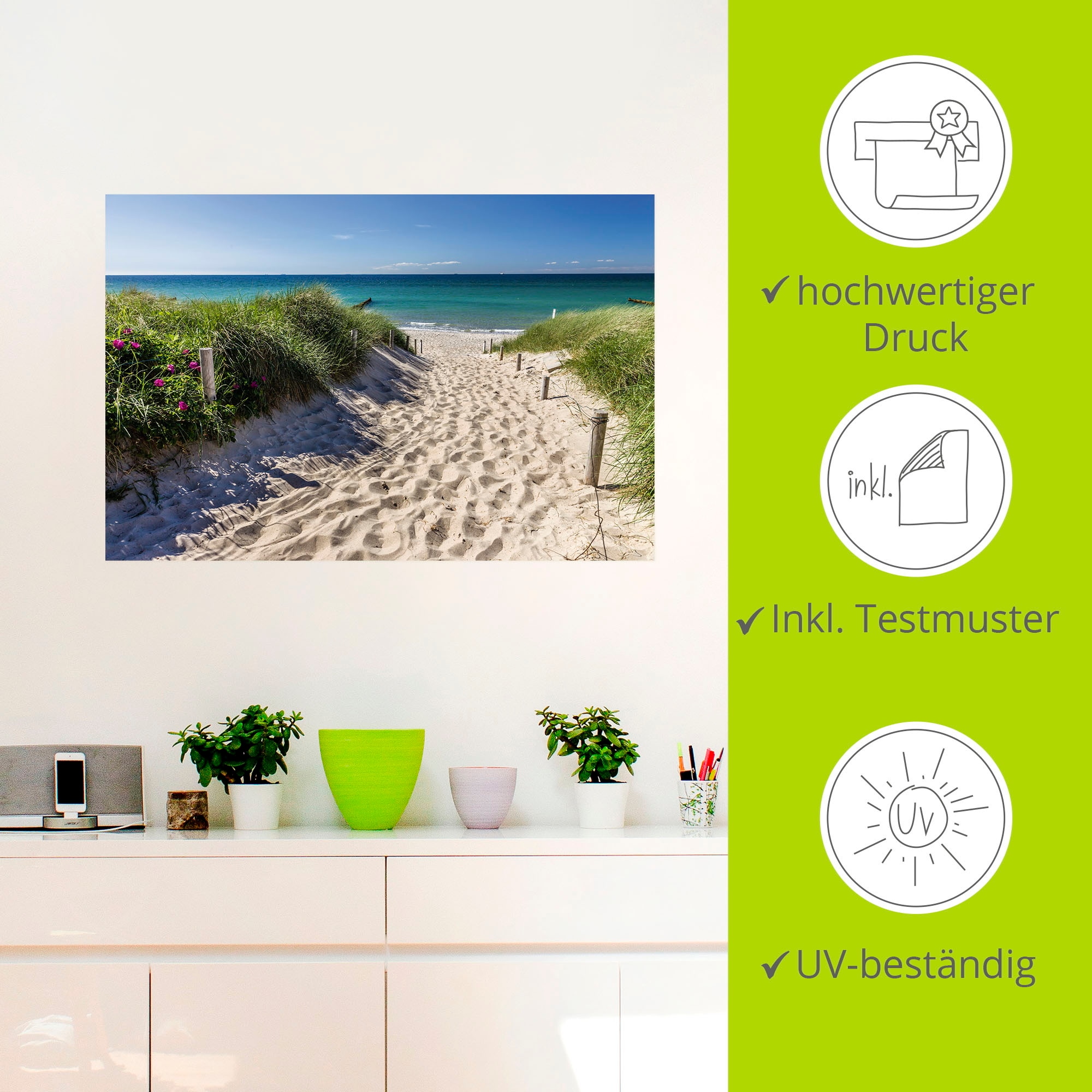 Artland Wandbild »Weg zum Strand an der Ostsee«, Strandbilder, (1 St.), als Alubild, Outdoorbild, Leinwandbild, Poster, Wandaufkleber