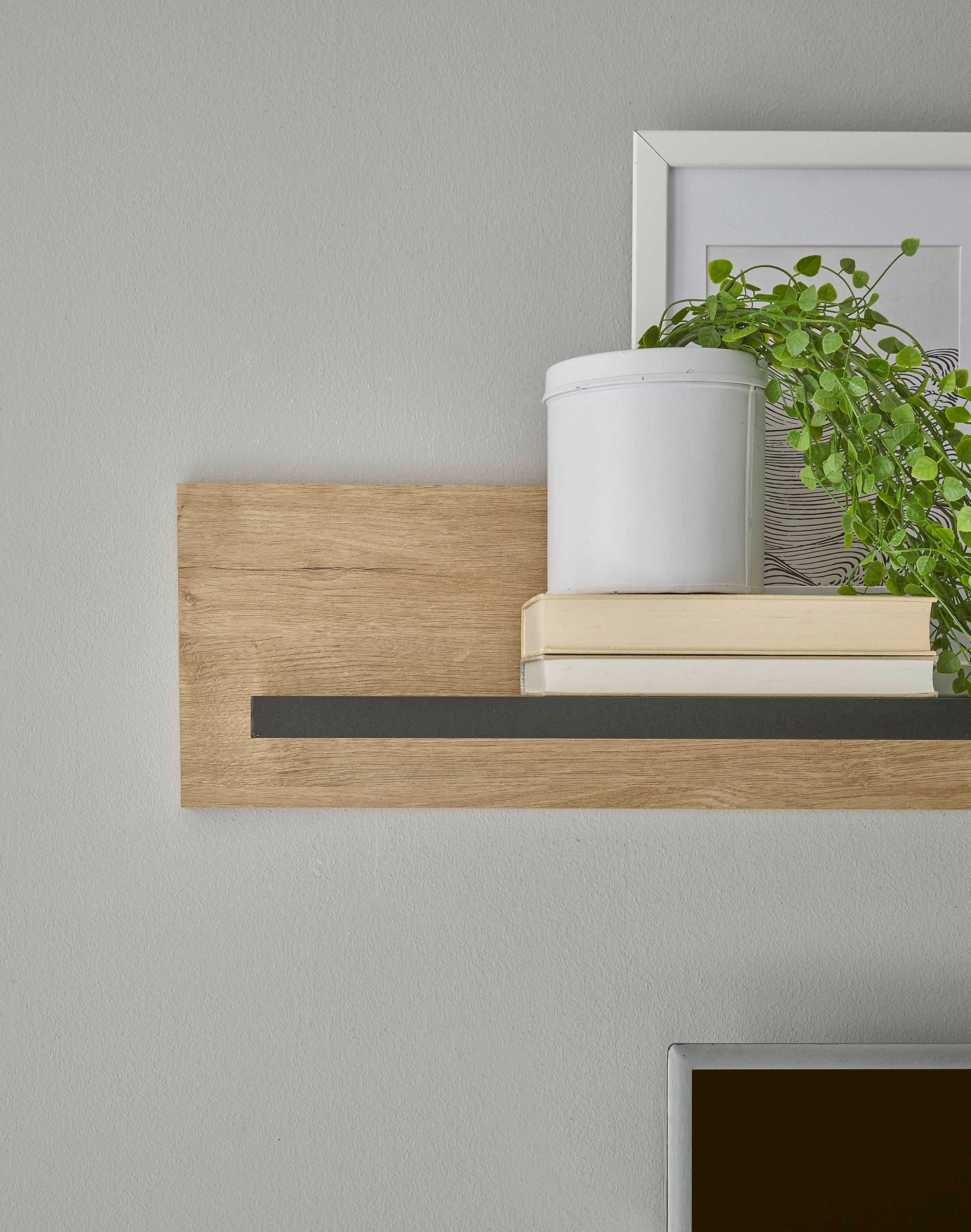 Home affaire Wohnwand »Cornwall, Anbauwand im Landhausstil, Wohnzimmer-Set, Eiche Dekor«, (Set, 4 St.), enthält Vitrine, Lowboard, Kommode, Wandboard, 424 cm breit