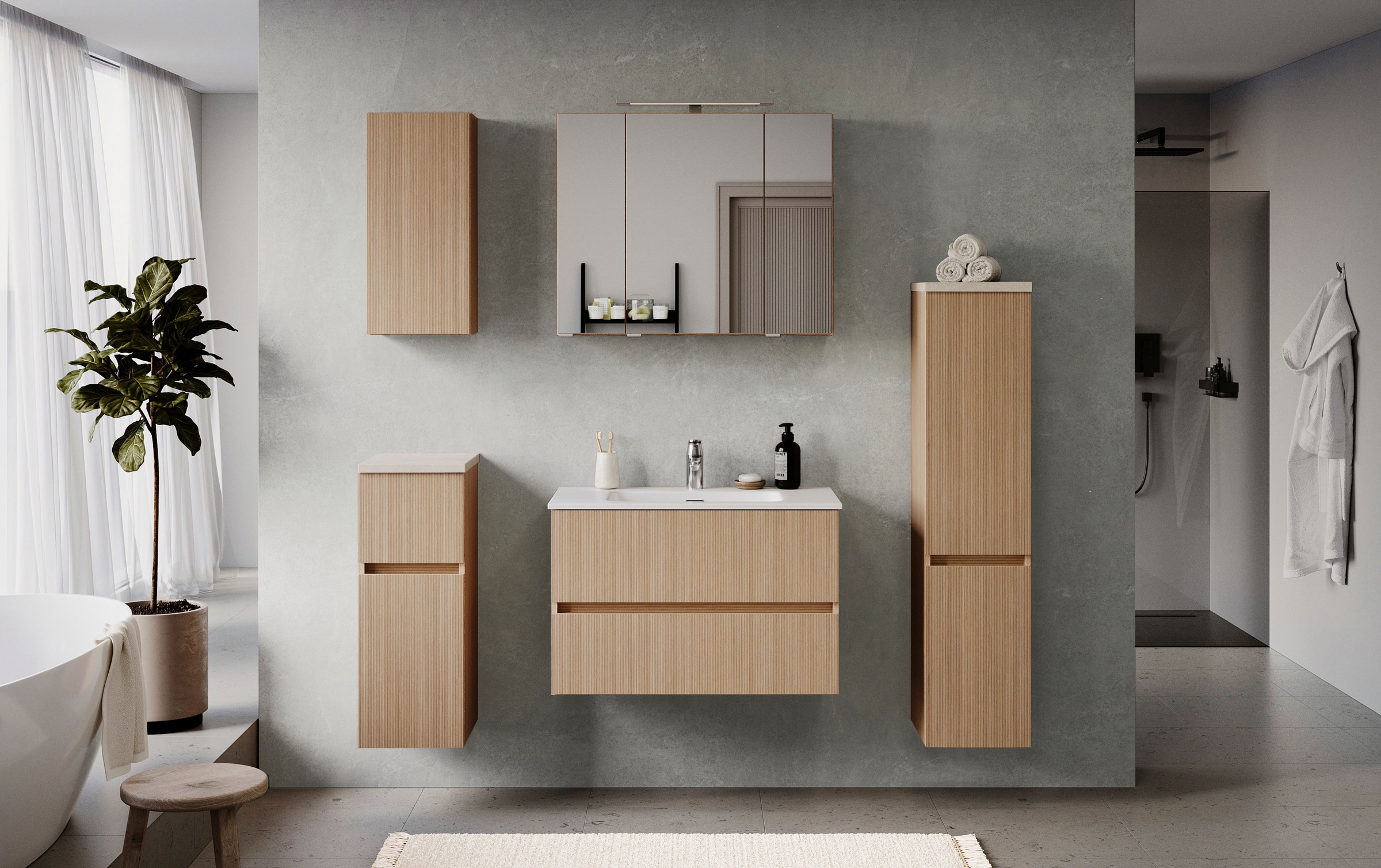 welltime Badmöbel-Set »Set 140 cm breit, Badmöbel mit LED-Beleuchtung«, Hel günstig online kaufen