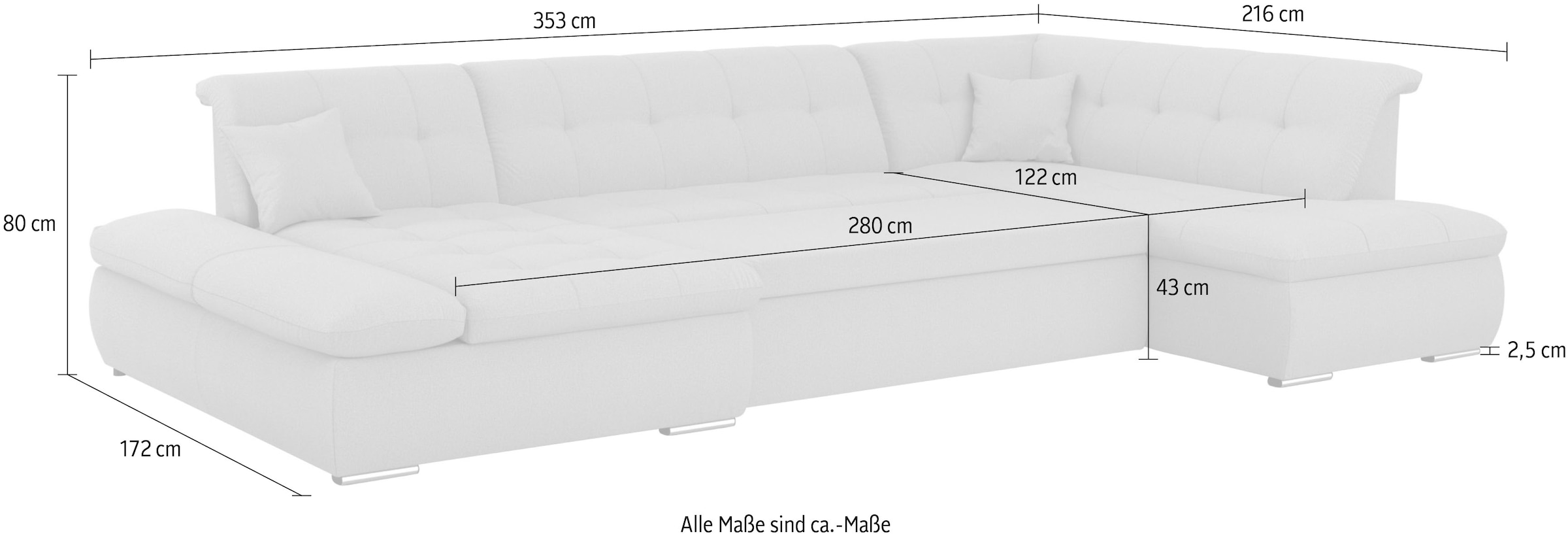 DOMO collection Wohnlandschaft »Moric U-Form auch in Cord«, im XXL-Format, wahlweise mit Bettfunktion und Armlehnenverstellung