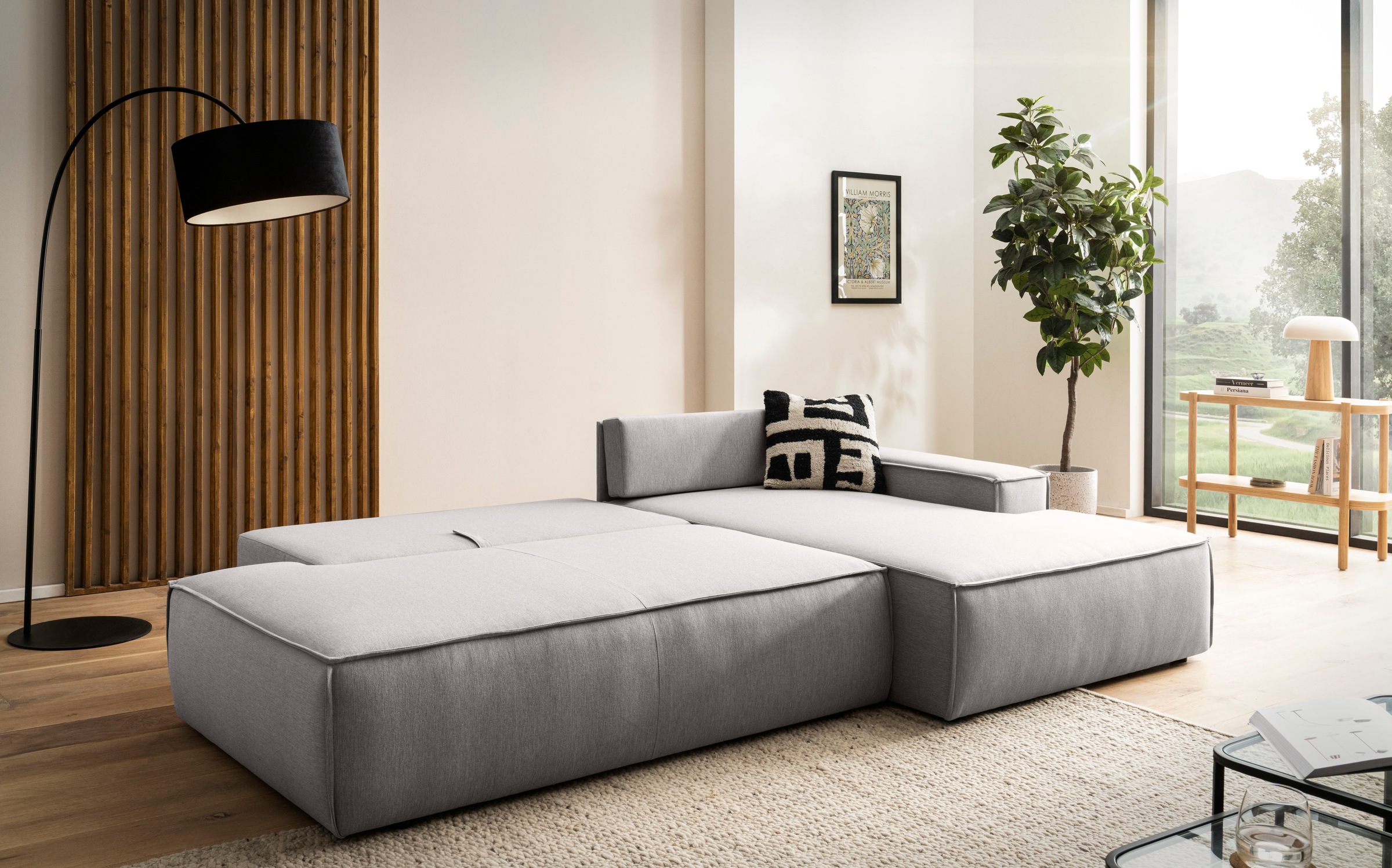 Home affaire Ecksofa »SHERWOOD, Schlafsofa in L-Form offen (275cm), Cord, Leinenoptik«, Schlaffunktion und Bettkasten, Kedernaht, hoher Sitz- & Liegekomfort