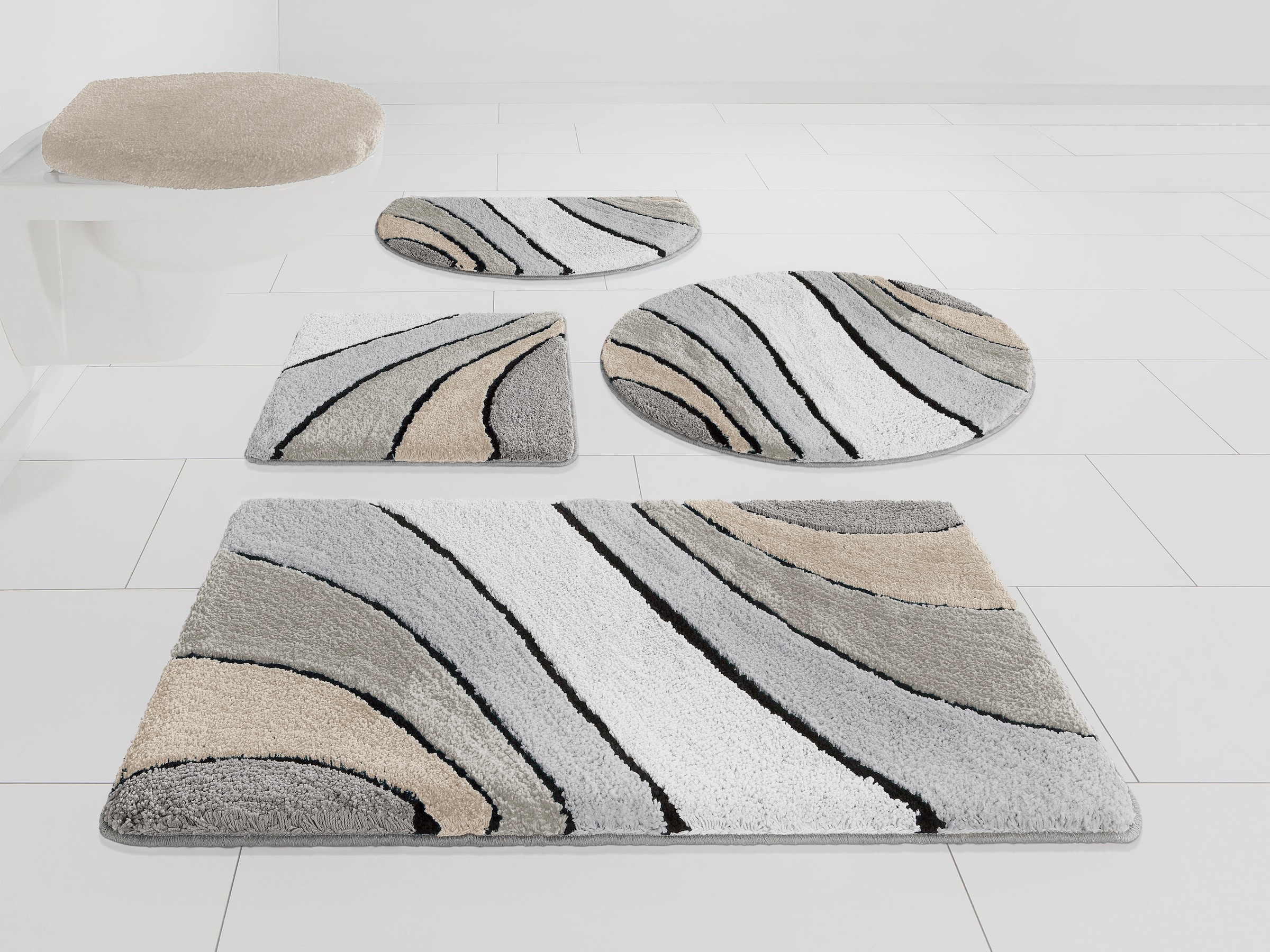 my home Badematte »Josie, Badvorleger, Badezimmer Teppich«, rutschhemmend beschichtet, fußbodenheizungsgeeignet-schnell trocknend-strapazierfähig, Badteppich, Badematten, rechteckig, rund & als 3-tlg. Set erhältlich