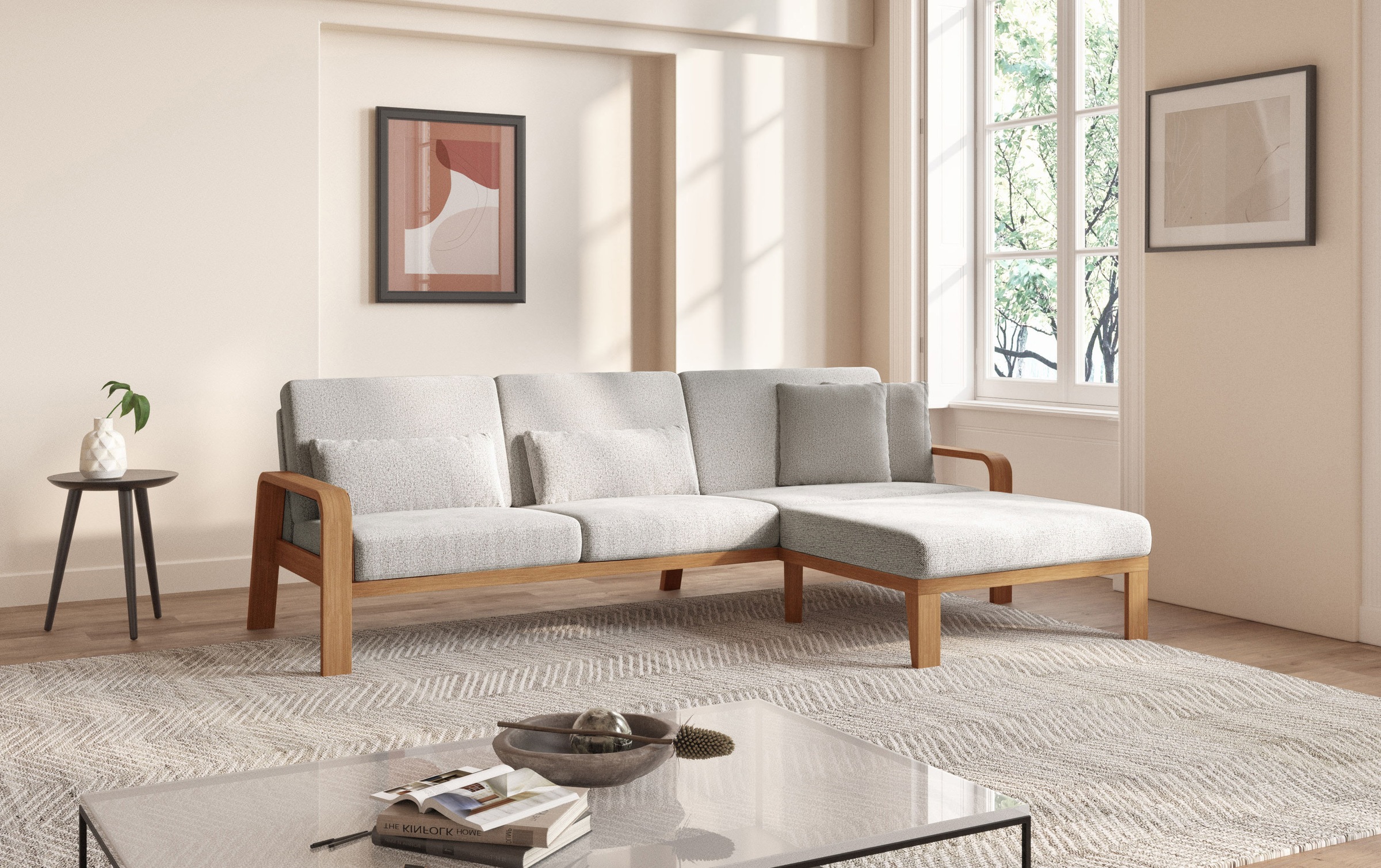sit&more Ecksofa »Kolding L-Form«, Armlehnen aus eichefarbigem Buchenholz, verschiedene Bezüge und Farben